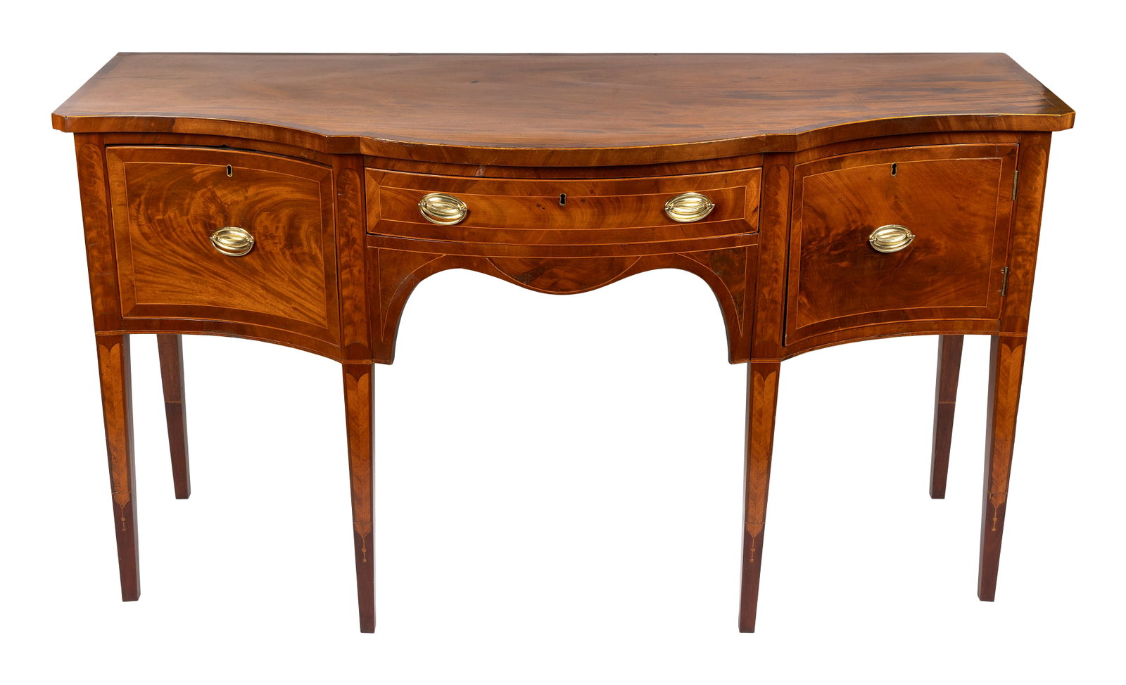 HEPPLEWHITE SELECT GRAIN MAHOGANY AND MAHOGANY VENEER SIDEBOARD New England, Circa 1800 Height (1 of 1)