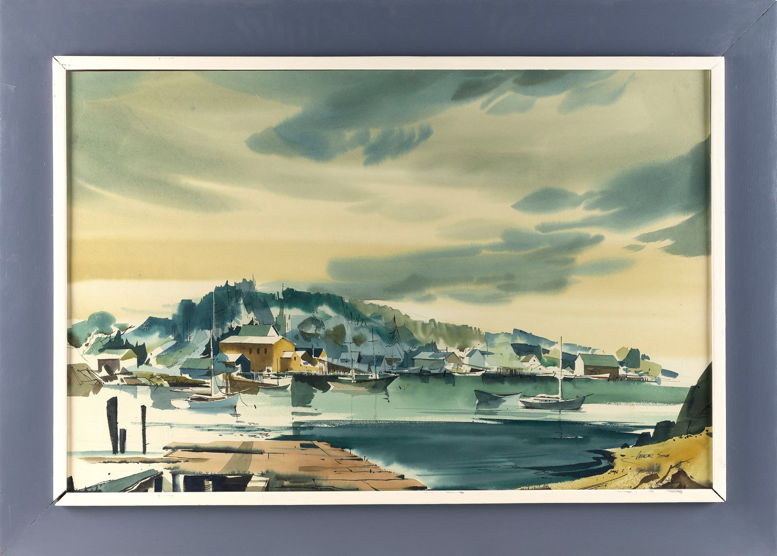 LAURENCE PHILIP SISSON (Massachusetts/Maine/New Mexico, 1928-2015), Coastal town., Watercolor, 25" x (1 of 2)