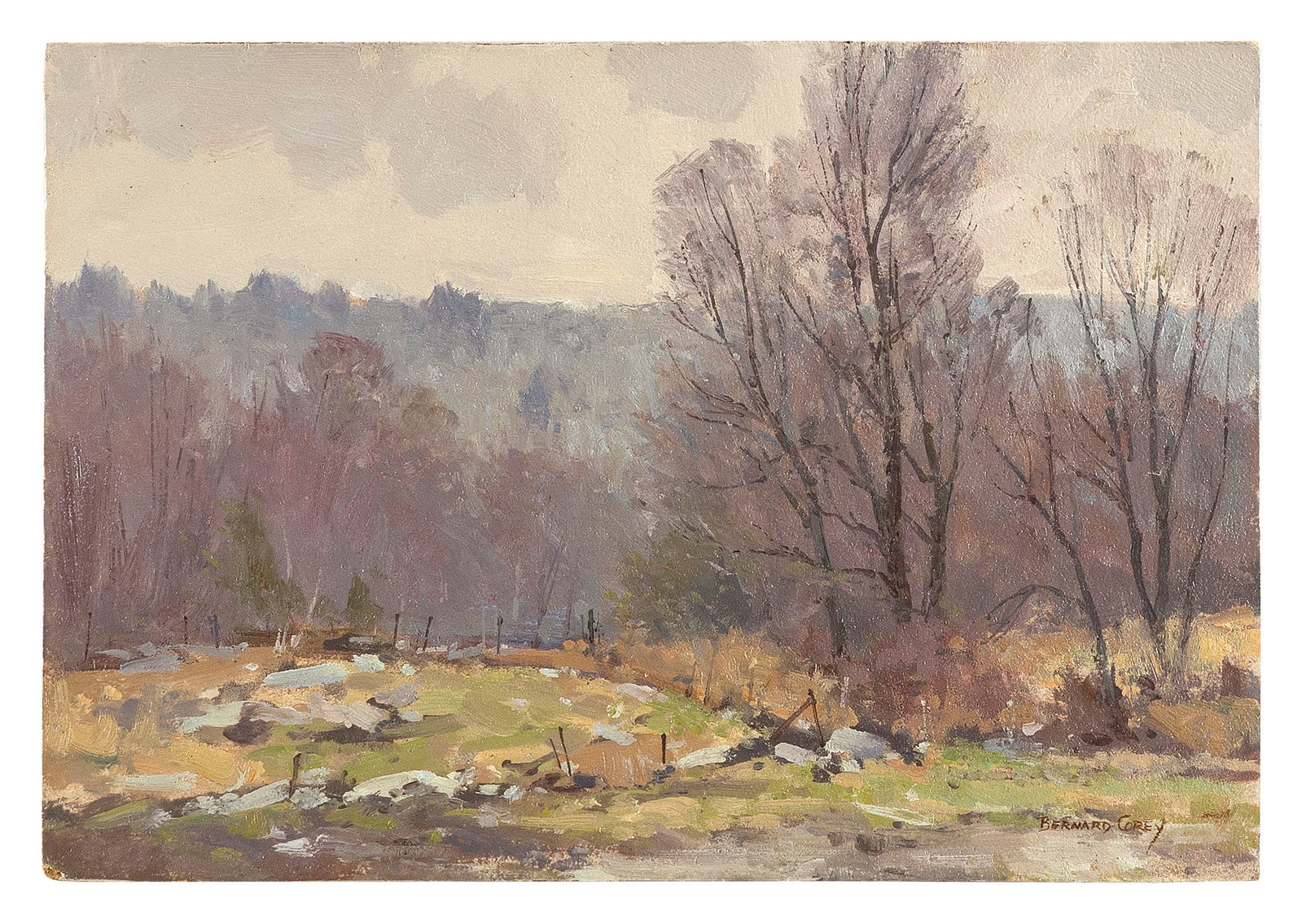 BERNARD COREY (Massachusetts, 1914-2000), Stony field., Oil on board, 8" x 12". Unframed. (1 of 2)