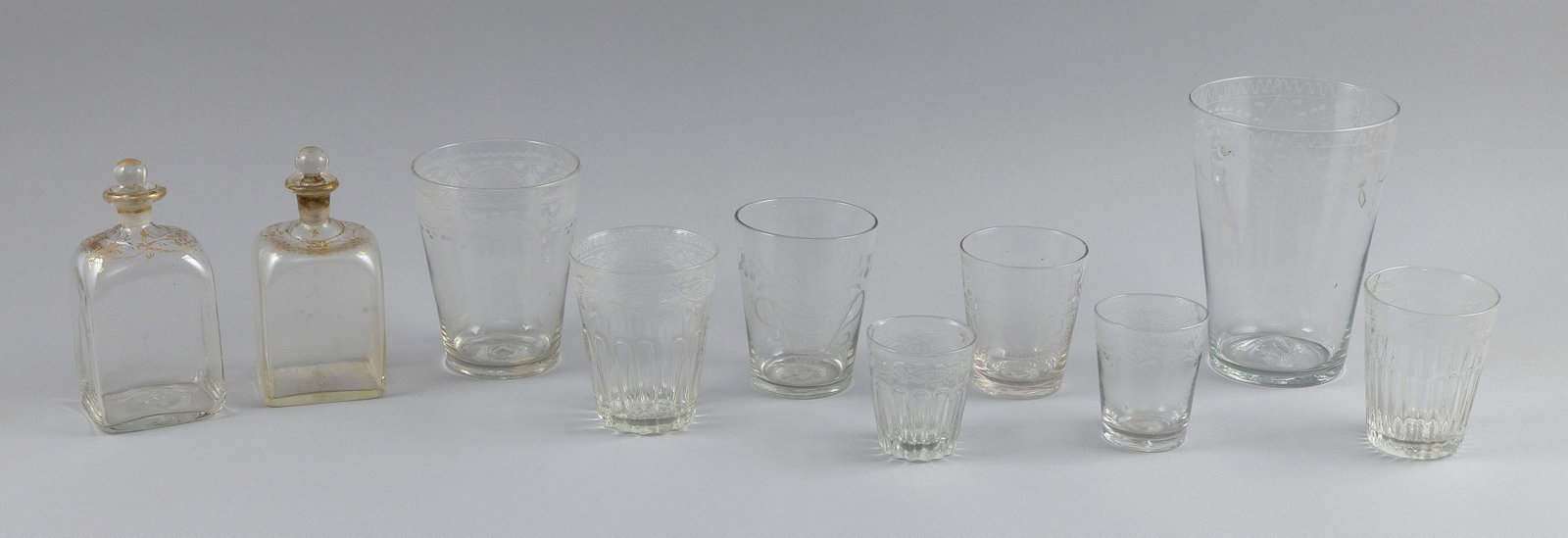TEN PIECES OF STIEGEL-TYPE GLASS 18th to Early 19th Century Flip cup heights from 3" to 6.5". (1 of 1)