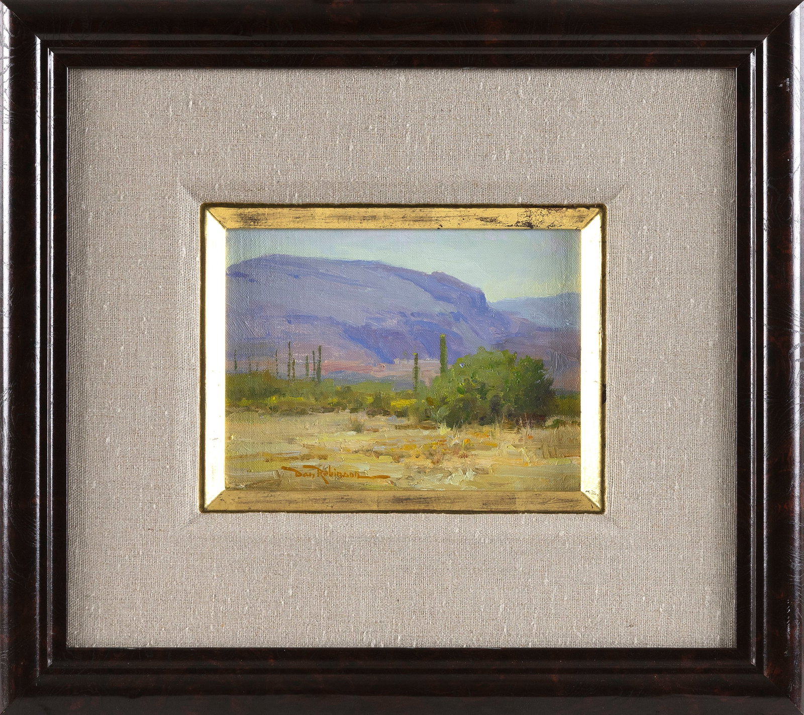 DAN ROBINSON (Arizona, 1963-), "Afternoon Heat"., Oil on linen on board, 6" x 8". Framed 15" x 17". (1 of 2)