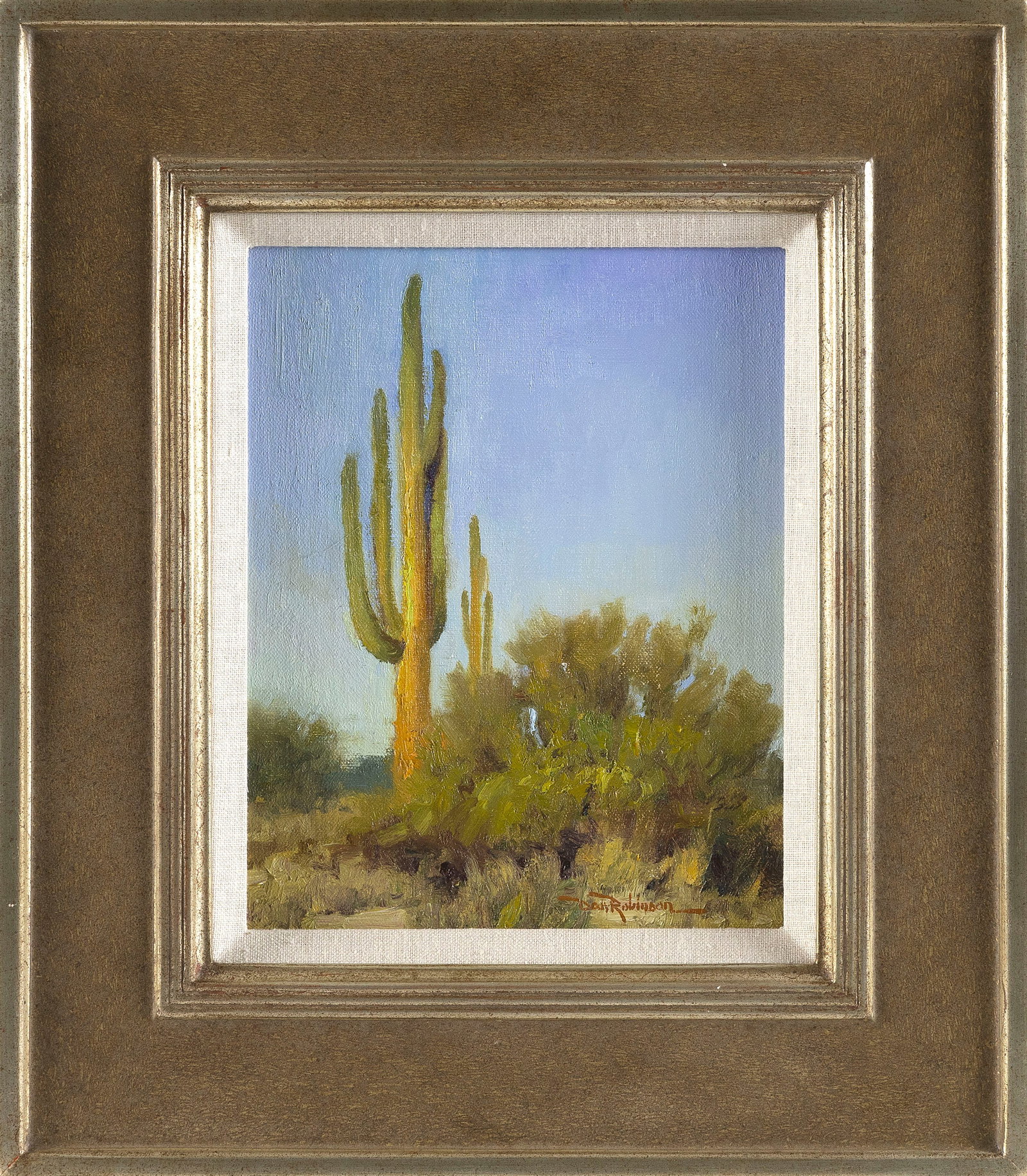 DAN ROBINSON (Arizona, 1963-), "Desert Guardian"., Oil on linen on panel, 10" x 8". Framed 16.5" x (1 of 2)