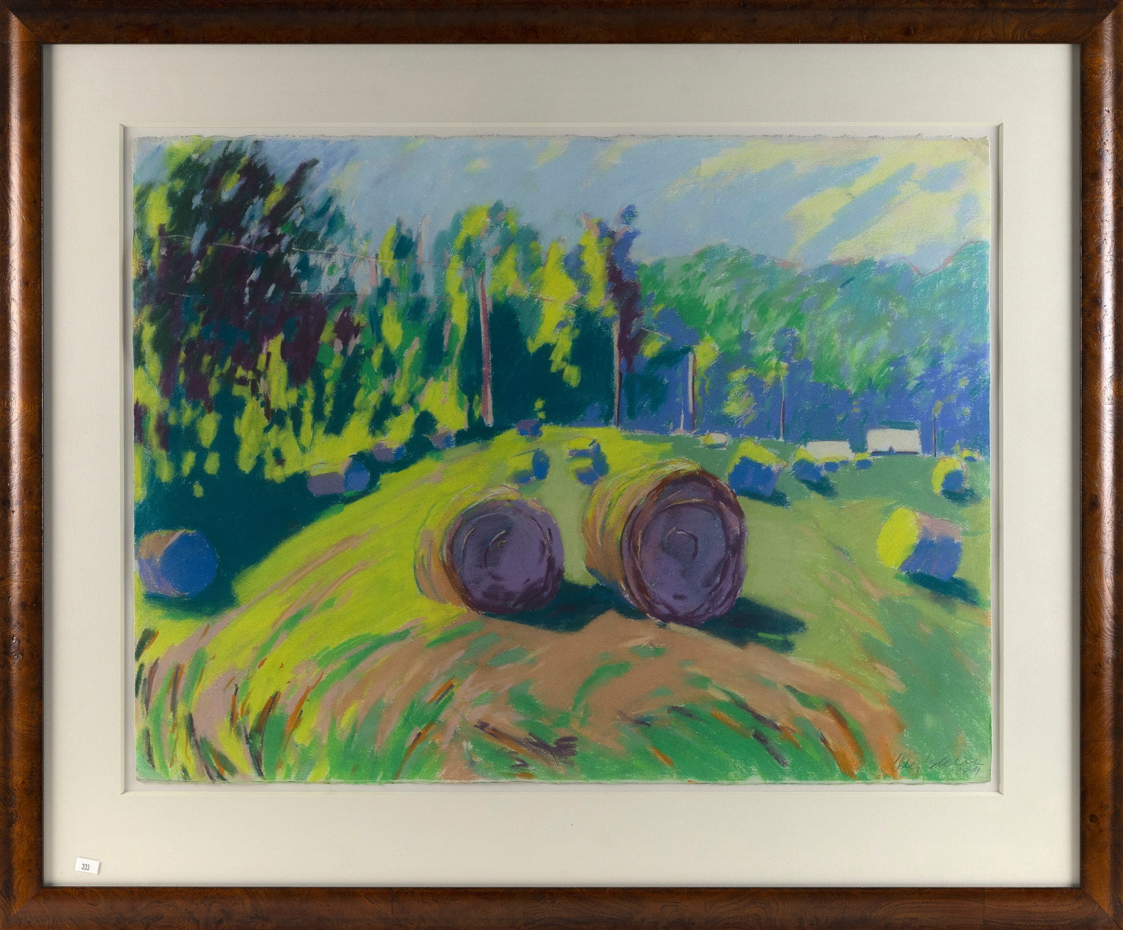 HENRY ISAACS (Vermont/New Mexico, 1951-), Rolled hay bales., Pastel, 22.5" x 30". Framed 33" x 39". (1 of 2)