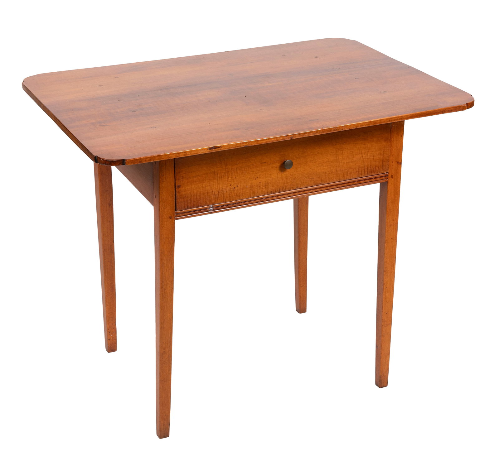 COUNTRY HEPPLEWHITE MAPLE ONE-DRAWER TABLE Circa 1800 Height 29.75". Width 36.5". Depth 26". (1 of 2)