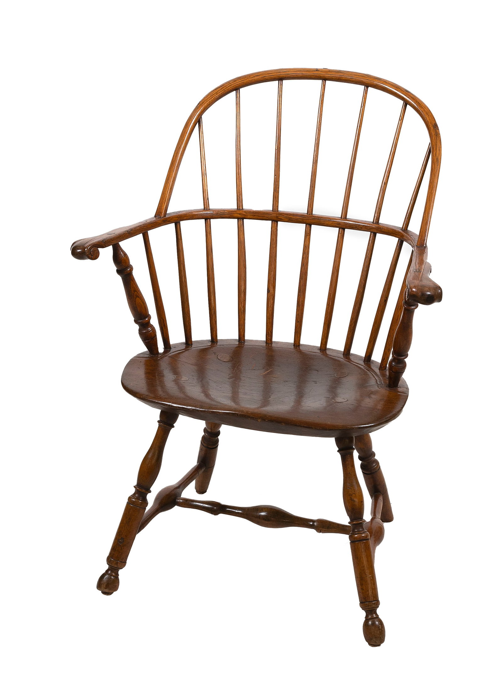 WINDSOR OAK AND ASH BOW-BACK ARMCHAIR Pennsylvania, Late 18th century Back height 35.25". Seat (1 of 1)