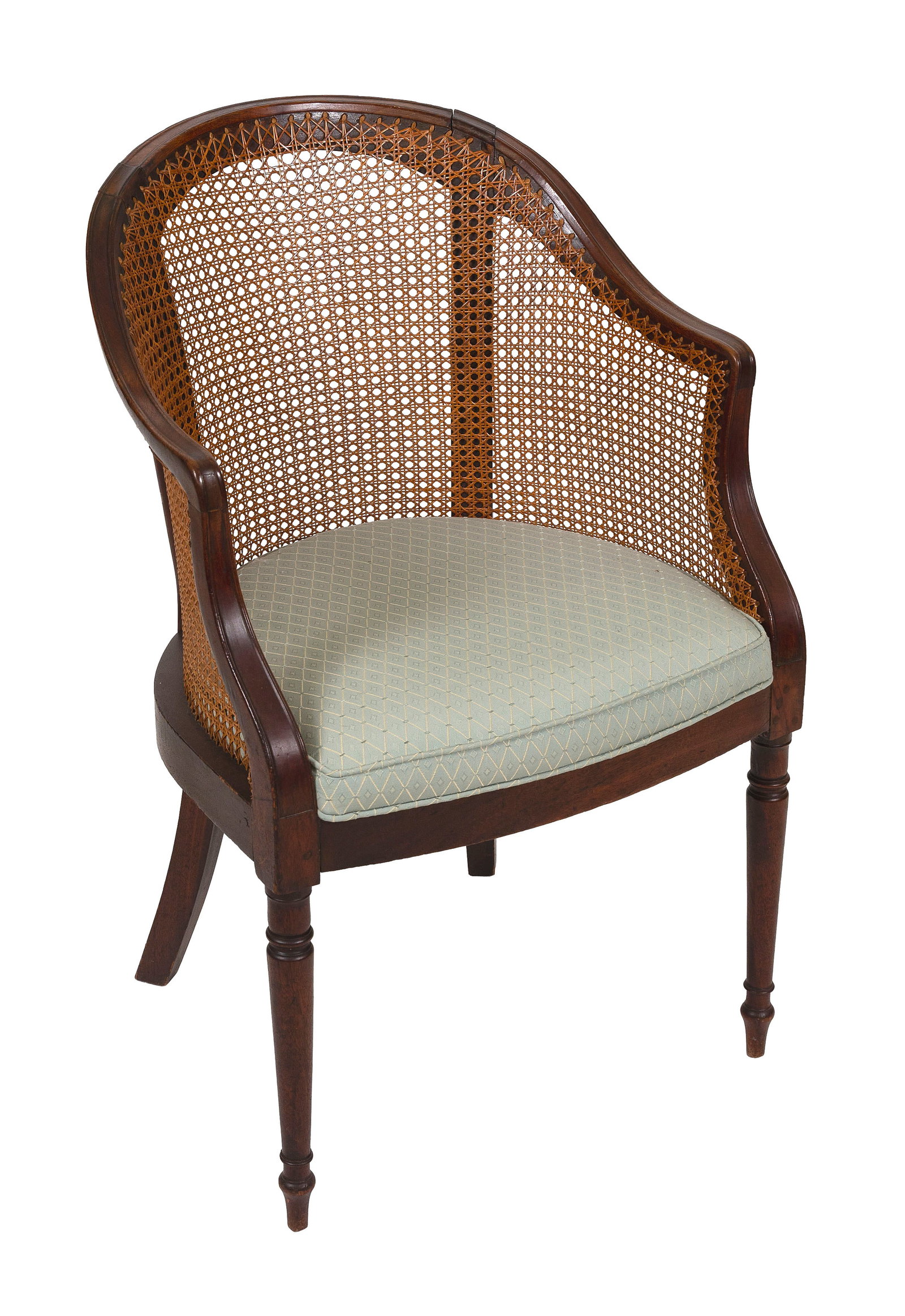 MAHOGANY AND CANE BARREL CHAIR Early 19th Century (1 of 3)