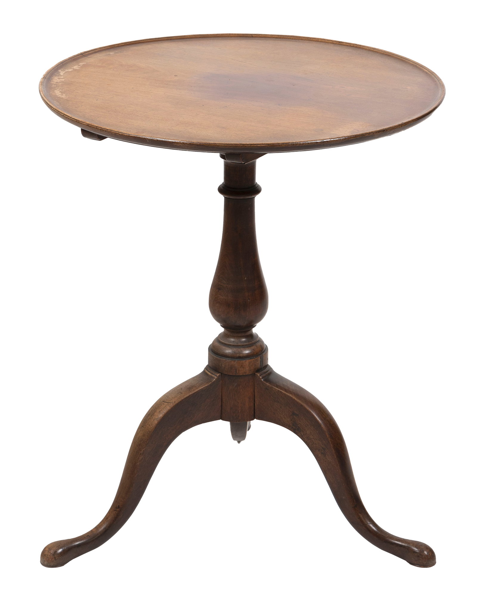 QUEEN ANNE MAHOGANY DISH-TOP TILT-TOP CANDLE STAND 18th Century Height 27.5". Top 22.75" x 23.25". (1 of 2)