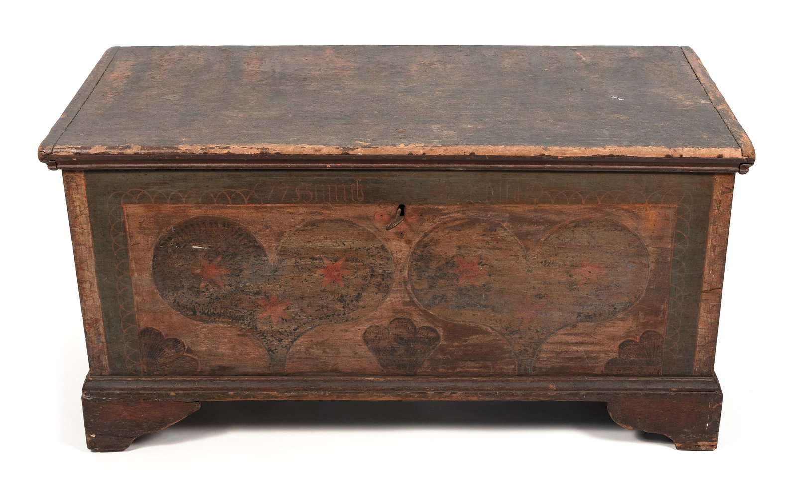 RARE PENNSYLVANIA POPLAR DOWER CHEST Late 18th Century Height 25.25". Width 50.5". Depth 22.75". (1 of 2)