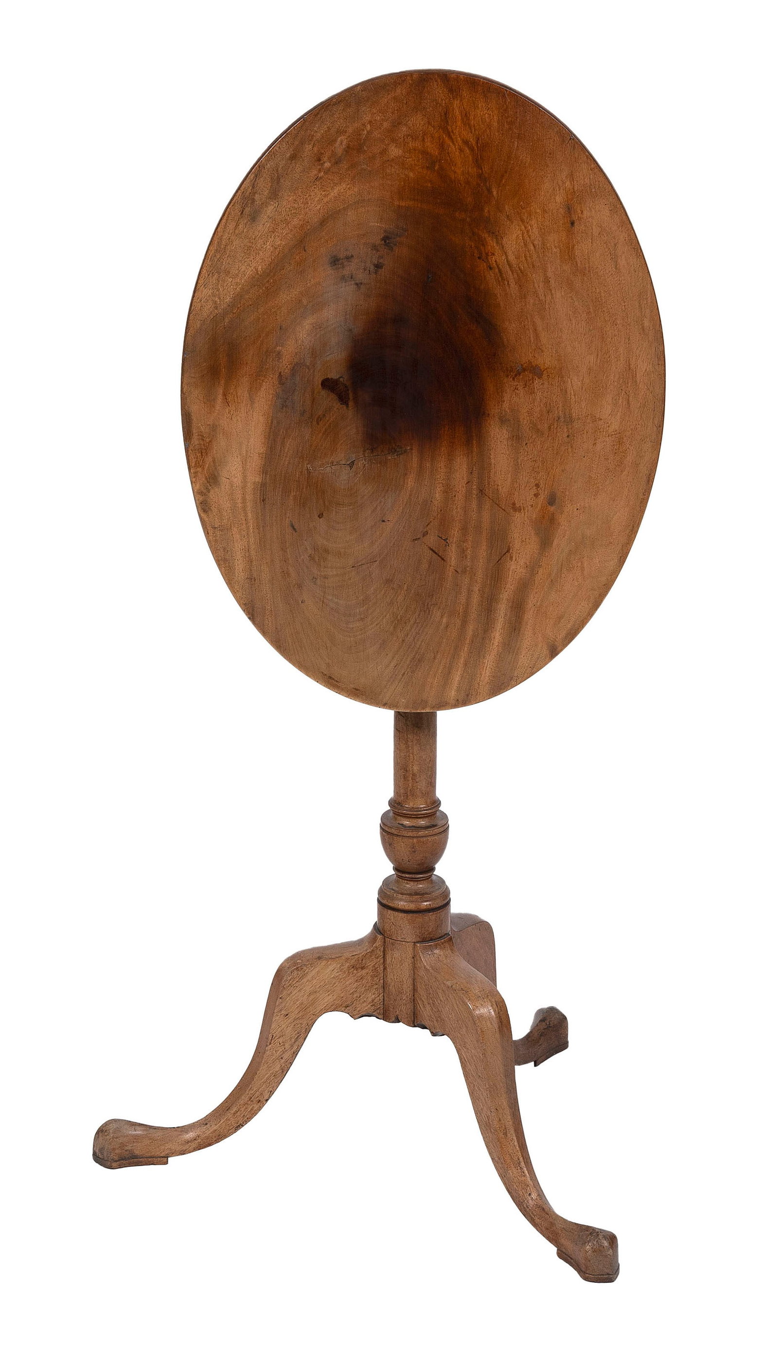 QUEEN ANNE MAHOGANY TILT-TOP CANDLESTAND Height 27.5". Oval top 22" x 15.75". (1 of 4)