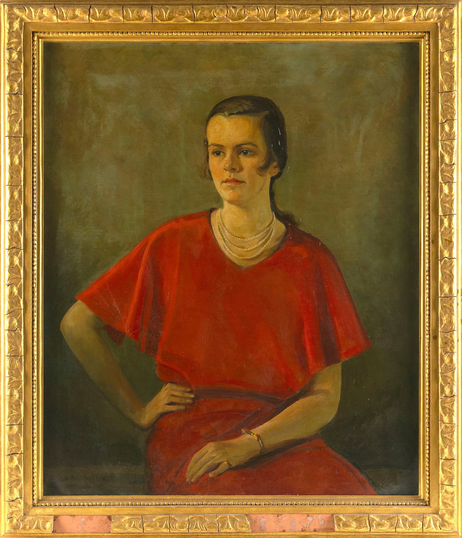 VICTOR GERALD WHITE (New York/Ireland, 1891-1954), Portrait of a woman wearing a red dress., Oil on (1 of 2)