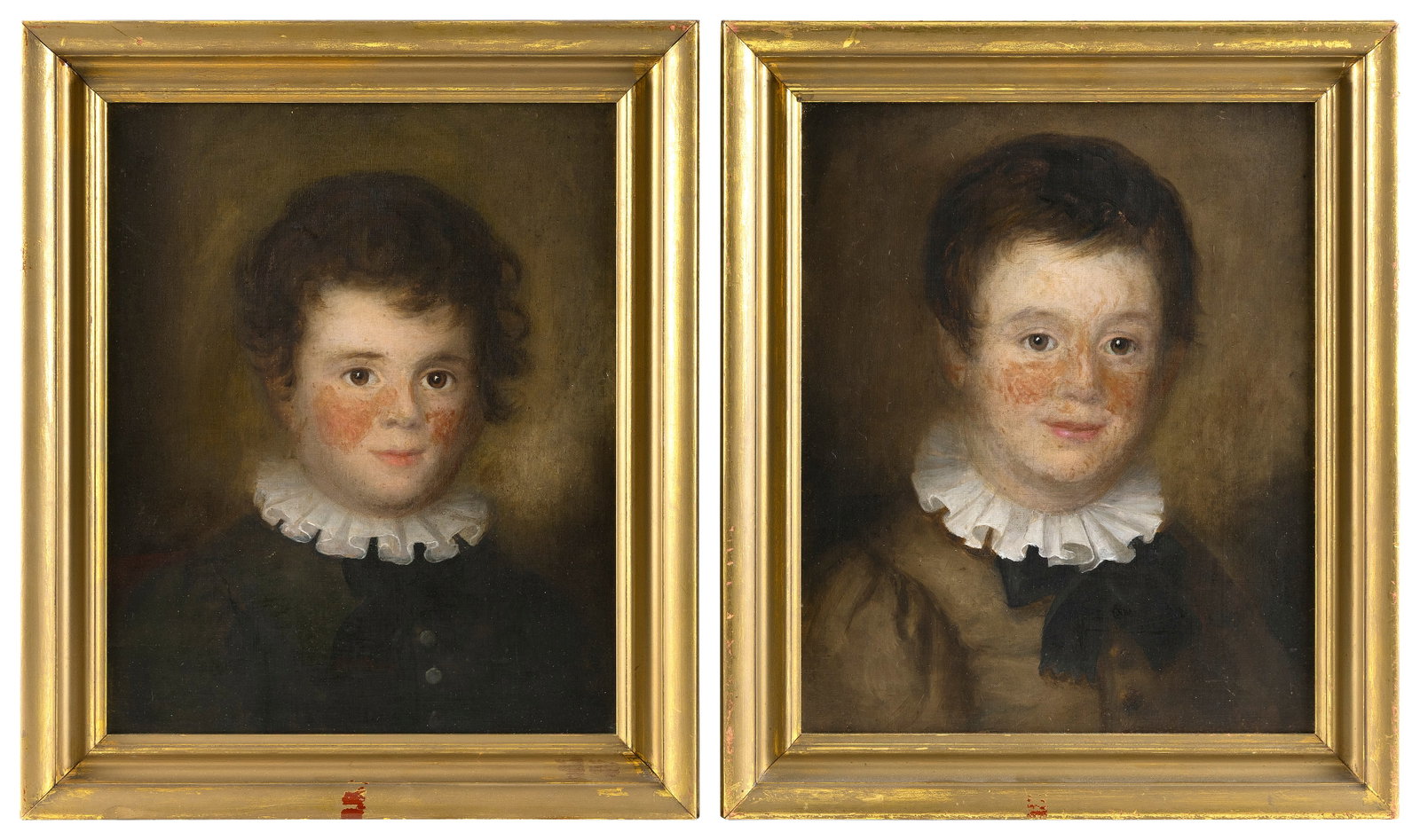 AMERICAN OR CONTINENTAL SCHOOL (19th Century,), Pair of portraits of children., Oils on canvas, 16" (1 of 3)