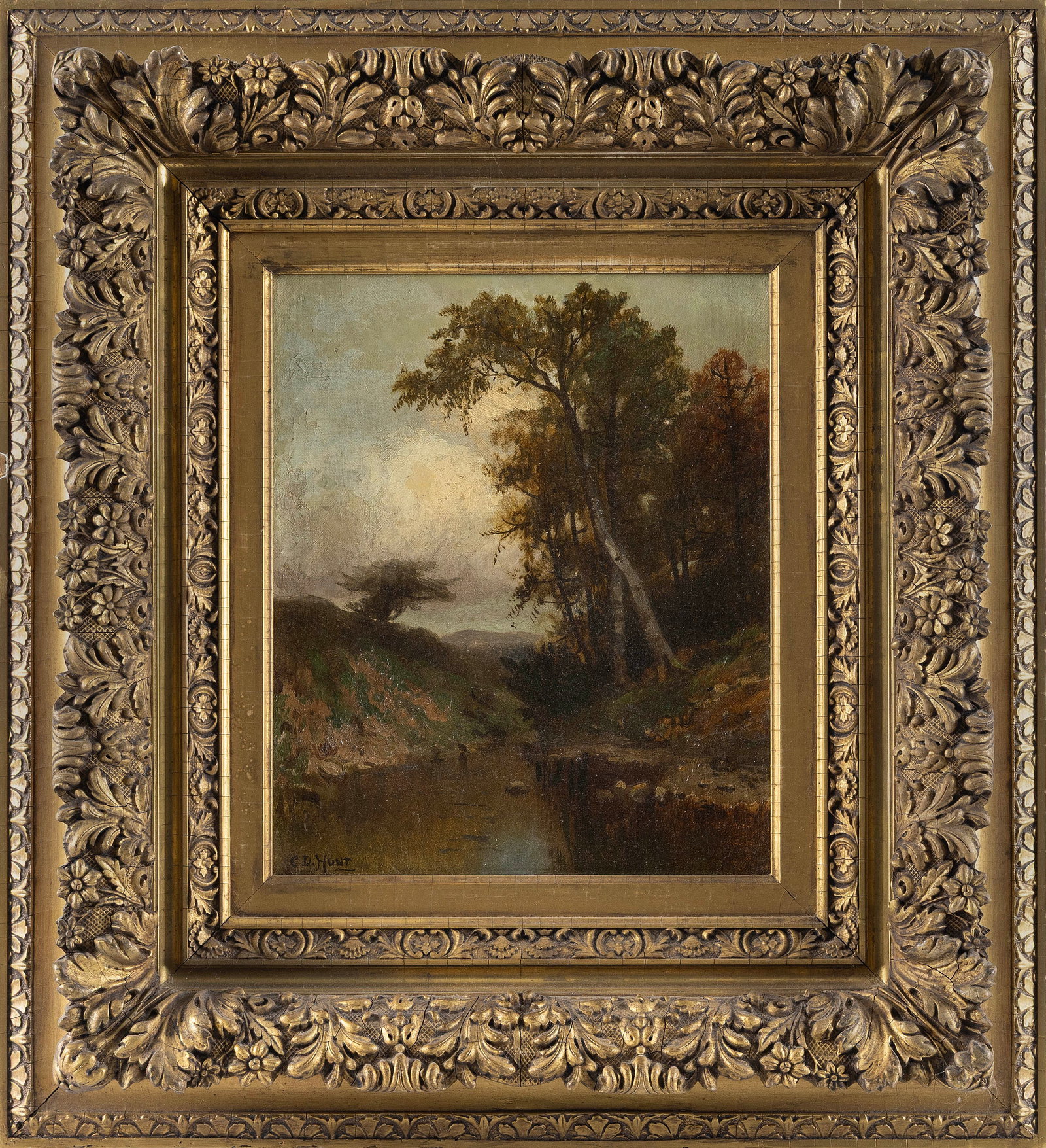 CHARLES DAY HUNT (Michigan/New York, 1840-1914), Mountain stream., Oil on canvas, 12" x 10". Framed (1 of 2)