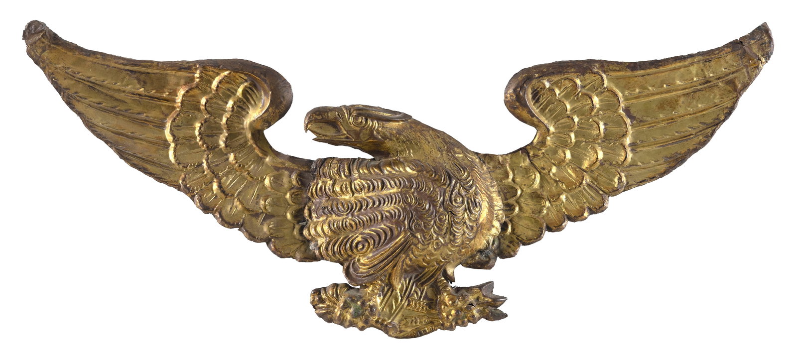 MOLDED AND PAINTED TIN SPREAD-WING EAGLE PLAQUE America, Early 20th Century Height 11". Width 32". (1 of 2)