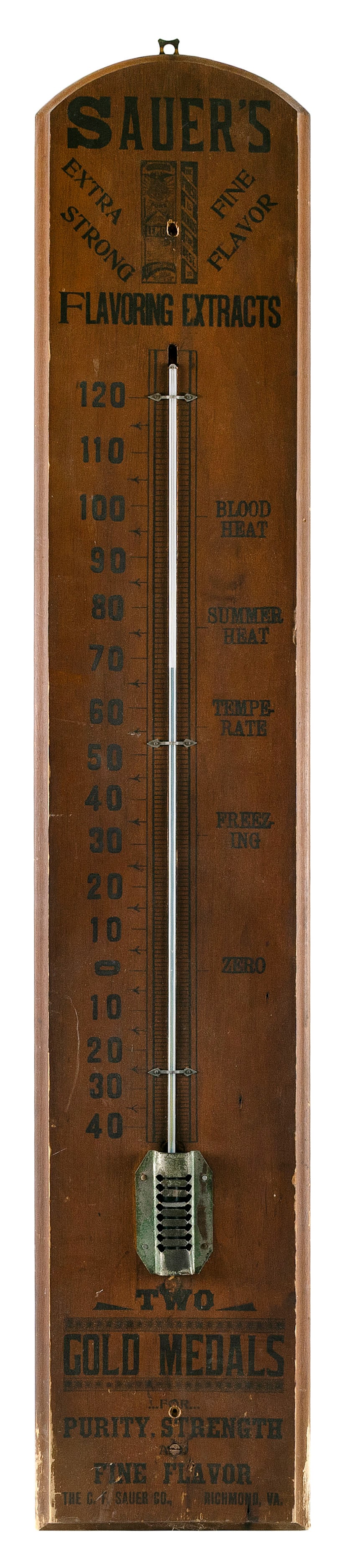 SAUER'S MUSTARD ADVERTISING THERMOMETER America, Early 20th Century Height 48". Width 9". (1 of 2)