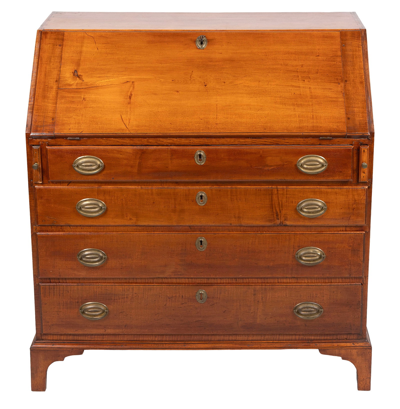 COUNTRY CHIPPENDALE MAPLE SLANT-LID DESK Circa 1800 Height 42.75". Width 39". Depth 19.5". (1 of 3)
