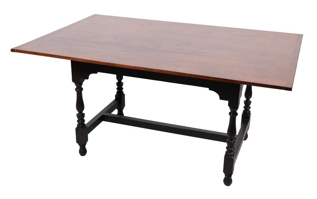 ELDRED WHEELER TRESTLE TABLE Massachusetts, 20th Century Height 31.5". Length 62". Width 35.5". (1 of 2)