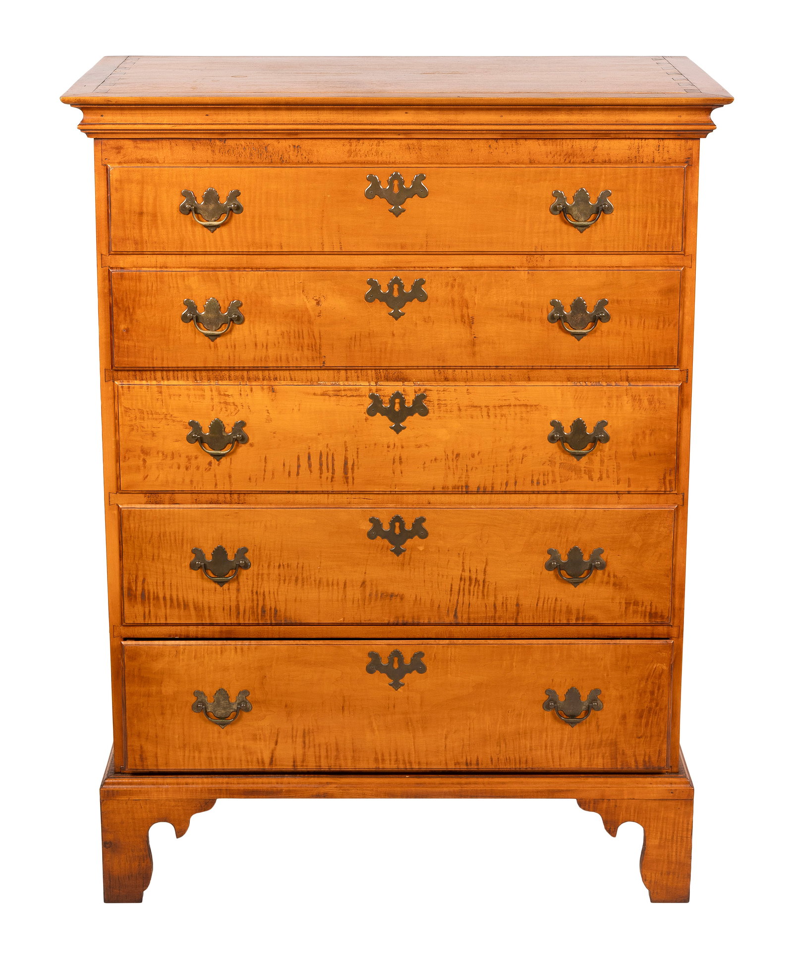 ELDRED WHEELER TIGER MAPLE TALL CHEST Massachusetts, 20th Century Height 48". Width 36.5". Depth (1 of 5)