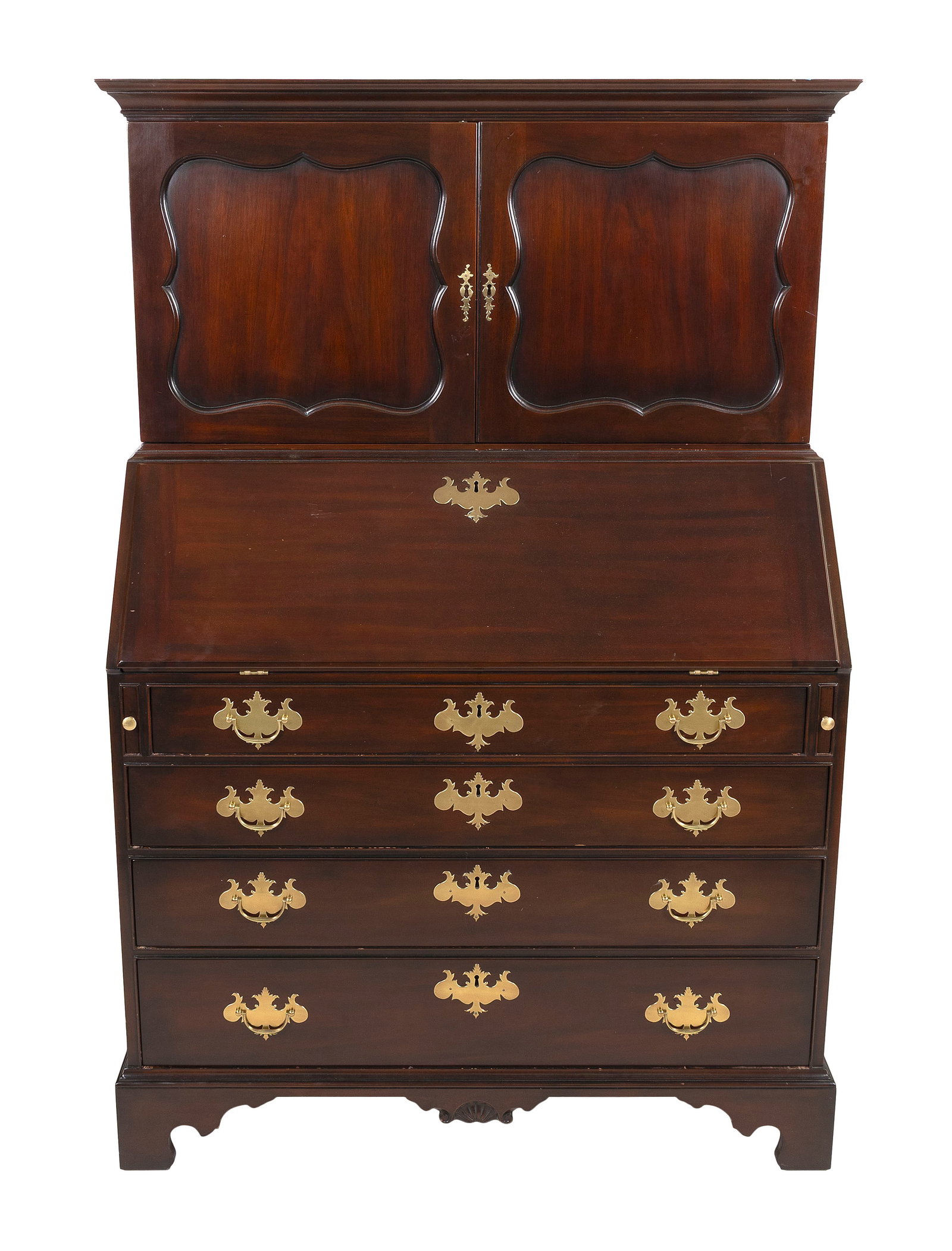 KITTINGER CHIPPENDALE-STYLE MAHOGANY SECRETARY 20th Century Height 61". Width 40". Depth 21". (1 of 2)