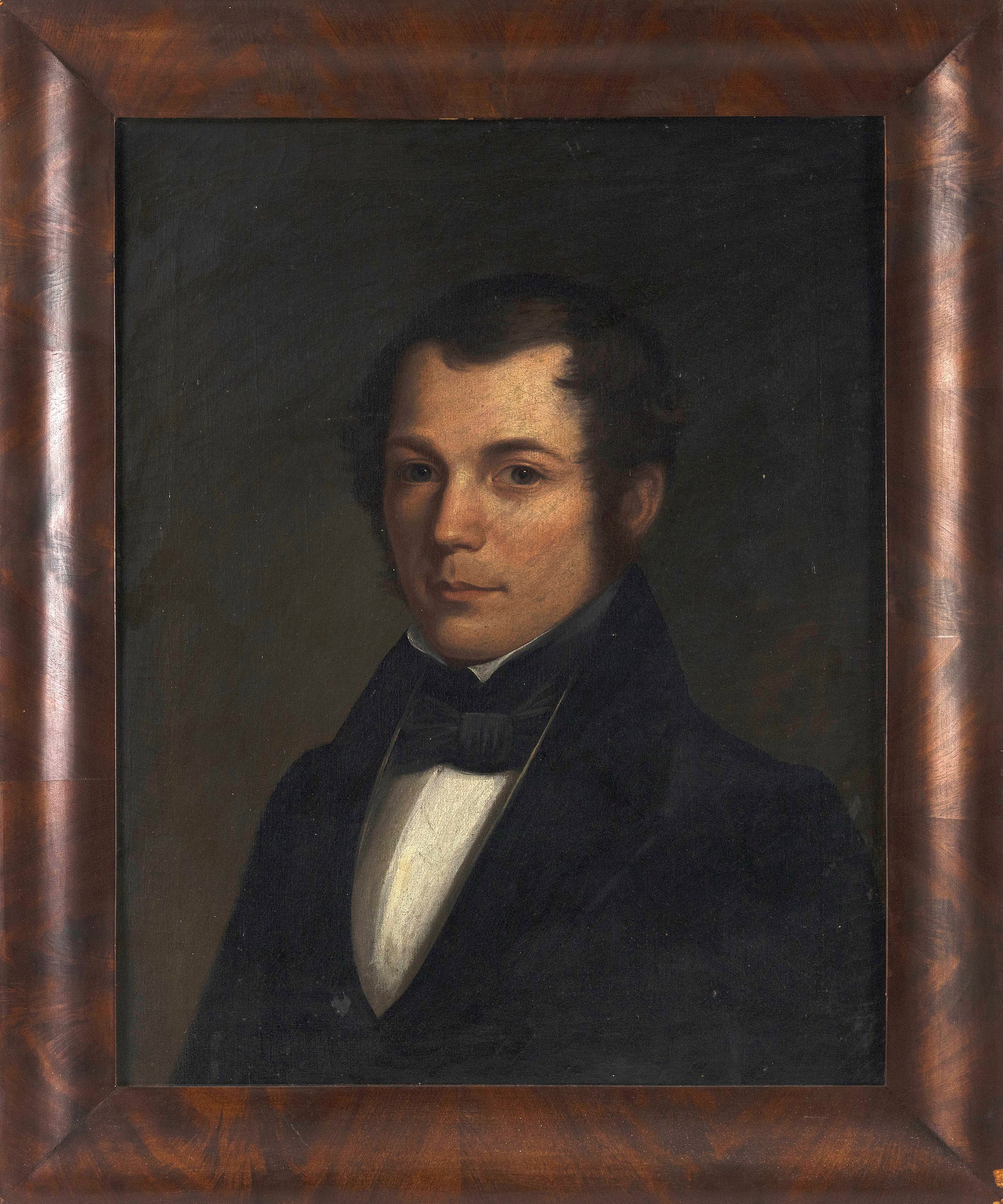 AMERICAN SCHOOL (Early to Mid-19th Century,), Fine bust portrait of a young man wearing a black (1 of 2)