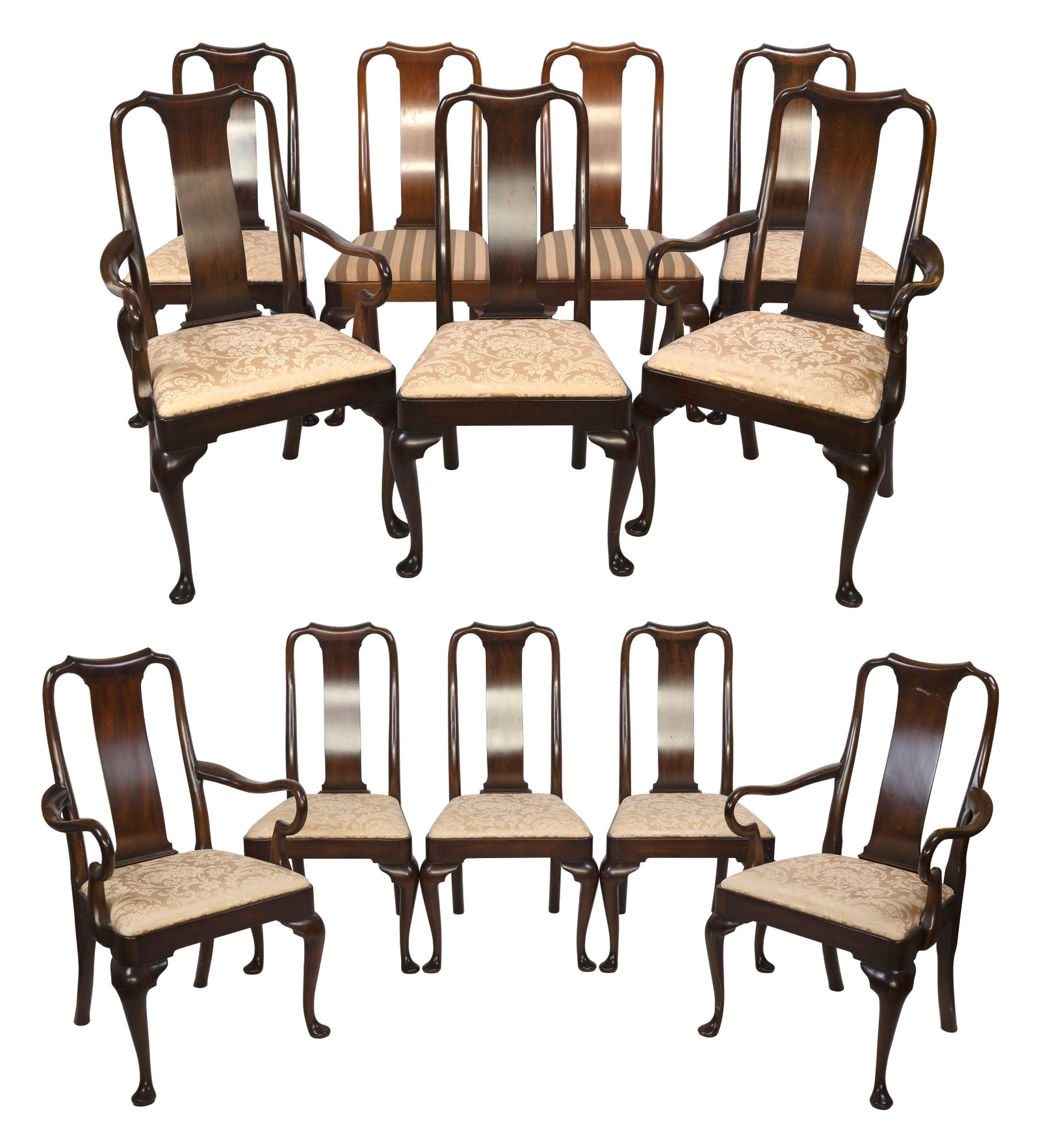 SET OF TWELVE QUEEN ANNE-STYLE MAHOGANY DINING CHAIRS 20th Century Back heights 41". Seat heights (1 of 3)