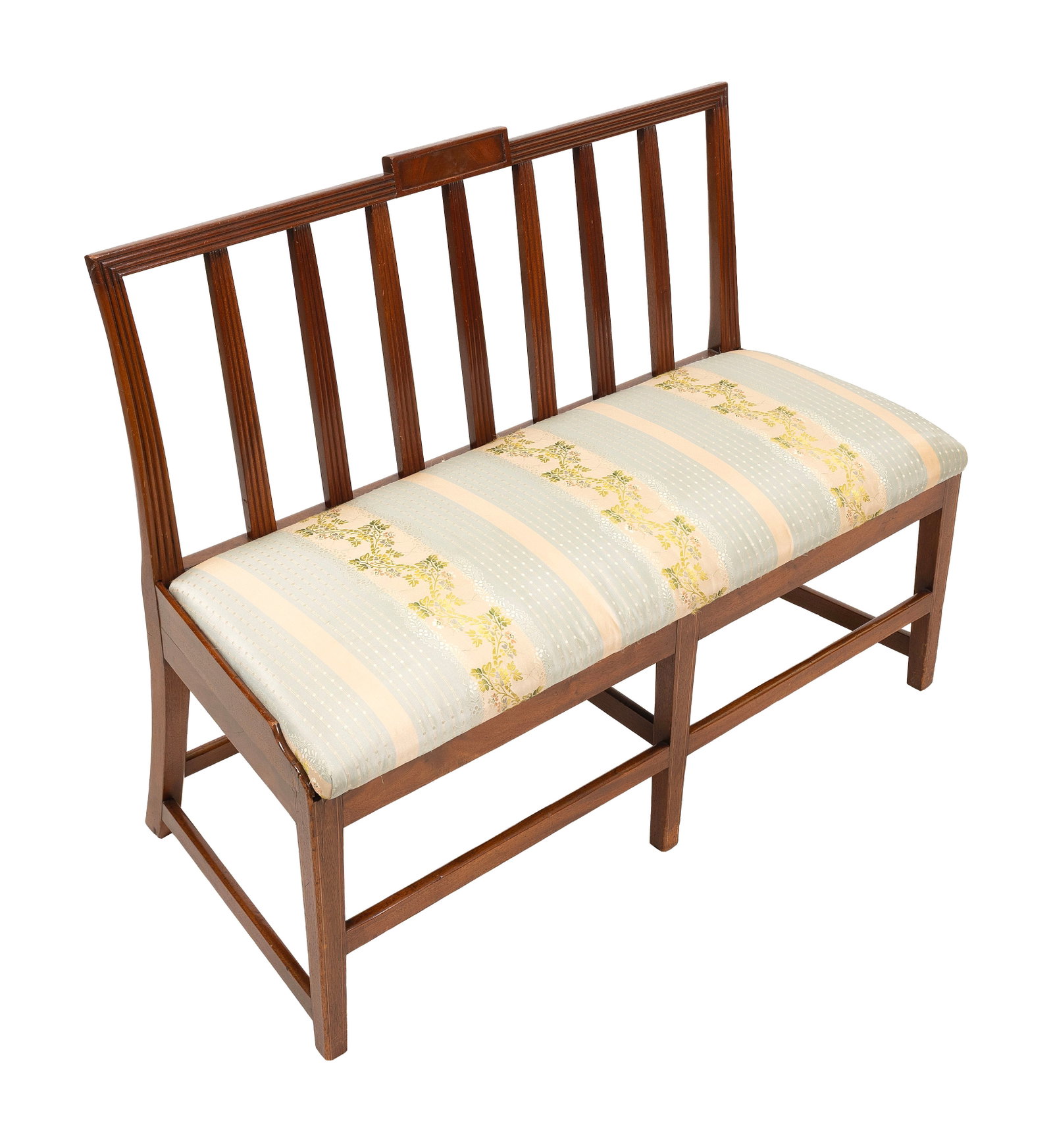 DIMINUTIVE HEPPLEWHITE-STYLE SETTEE 20th Century Back height 31.50". Seat height 18". (1 of 3)
