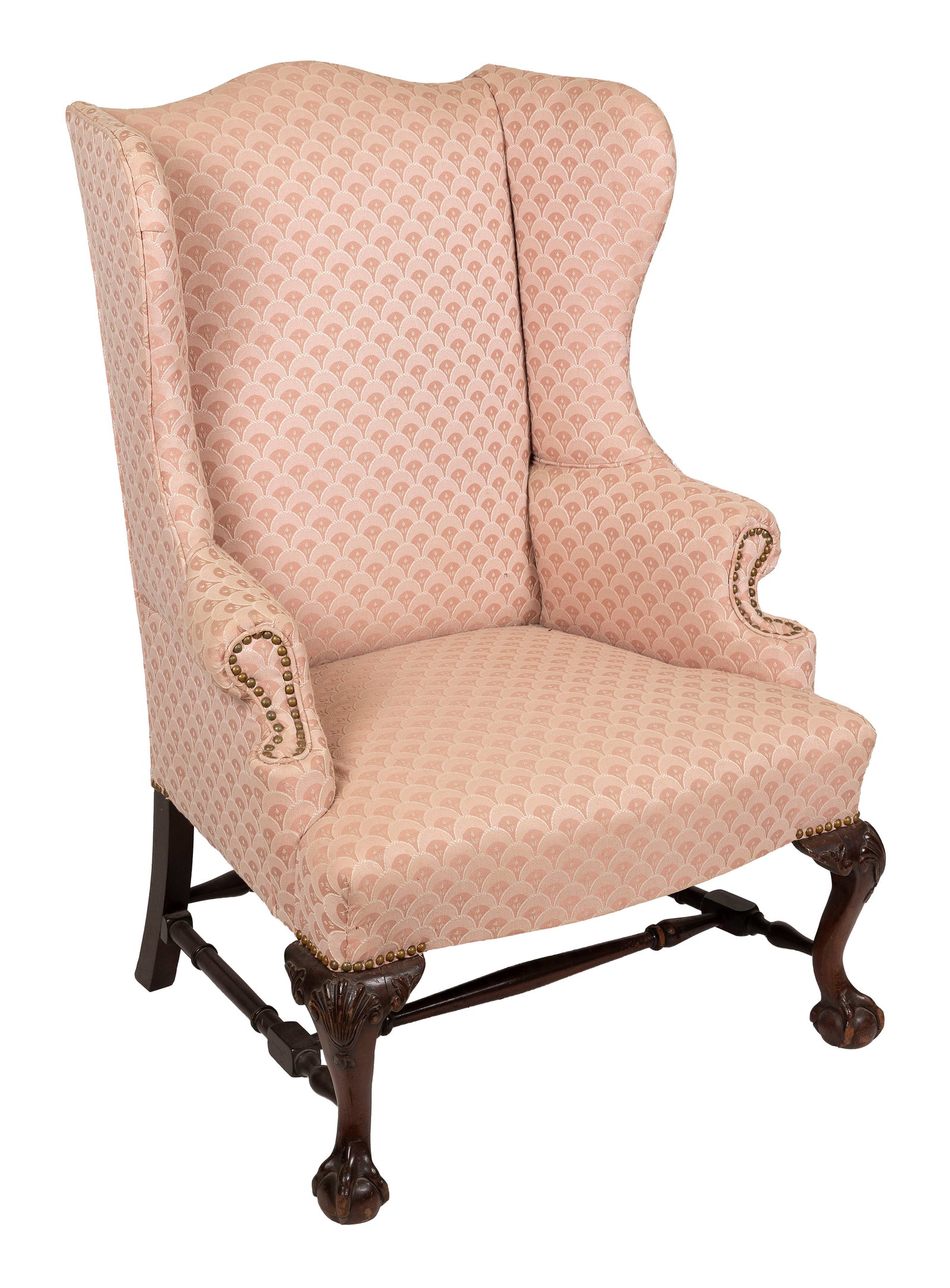 CHIPPENDALE-STYLE WING CHAIR America, Circa 1900 Back height 46.5". Seat height 18". (1 of 3)