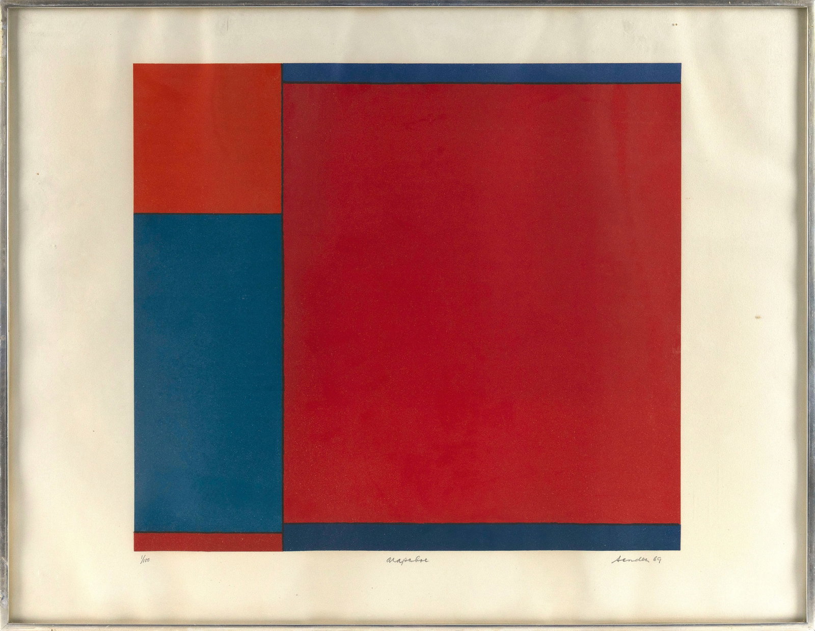 LUDWIG R. SANDER (New York, 1906-1975), "Arapahoe", 1969., Lithograph on paper, 19" x 25" sight.: LUDWIG R. SANDER New York, 1906-1975 "Arapahoe", 1969. Signed, dated, titled and numbered 1/100 in pencil lower margin. Lithograph on paper, 19" x 25" sight. Framed 19.5" x 26". Provenance: The Presid