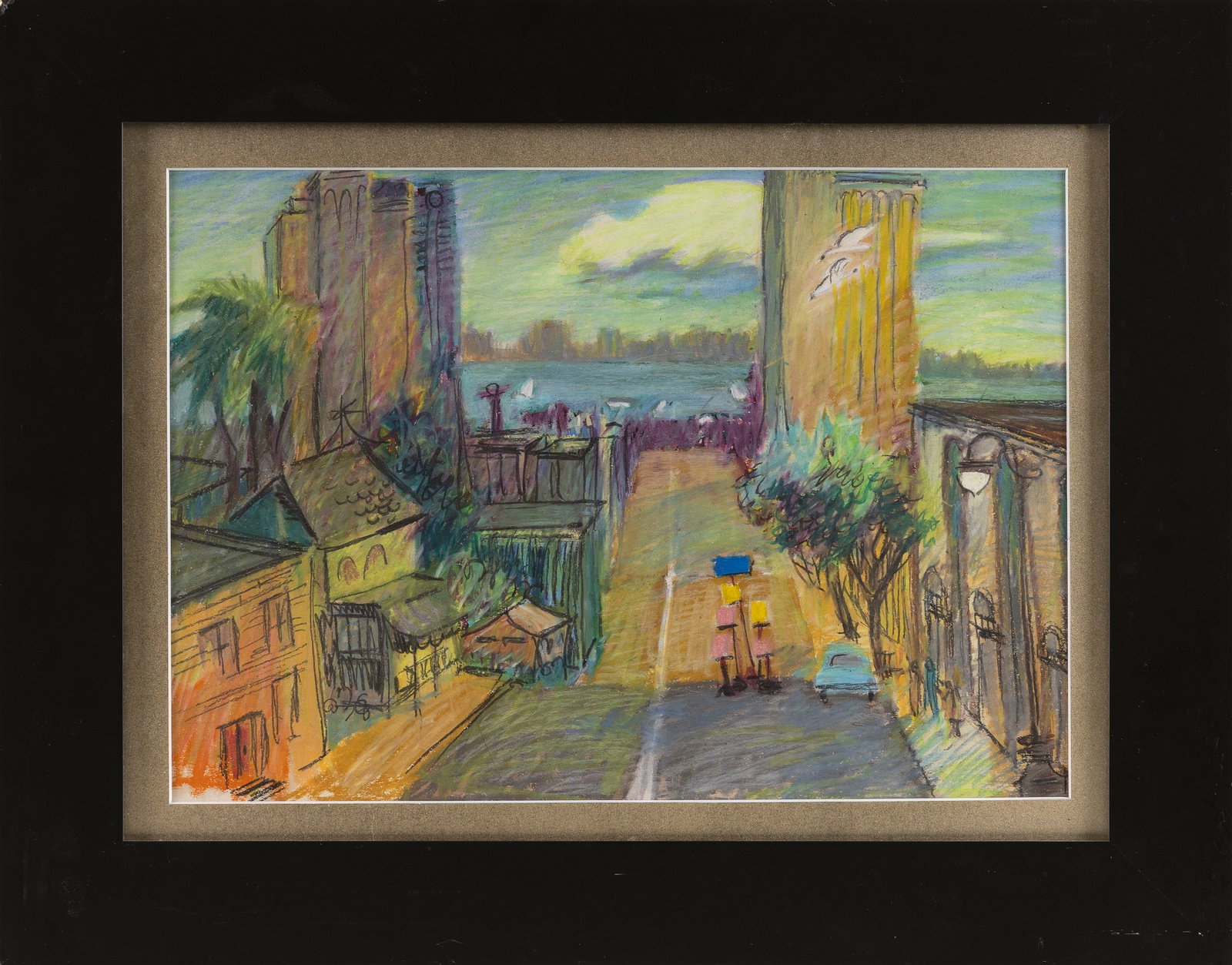 AMERICAN SCHOOL (20th Century,), Cityscape., Pastel, 11.5" x 16.5" sight. Framed 18.5" x 23". (1 of 2)