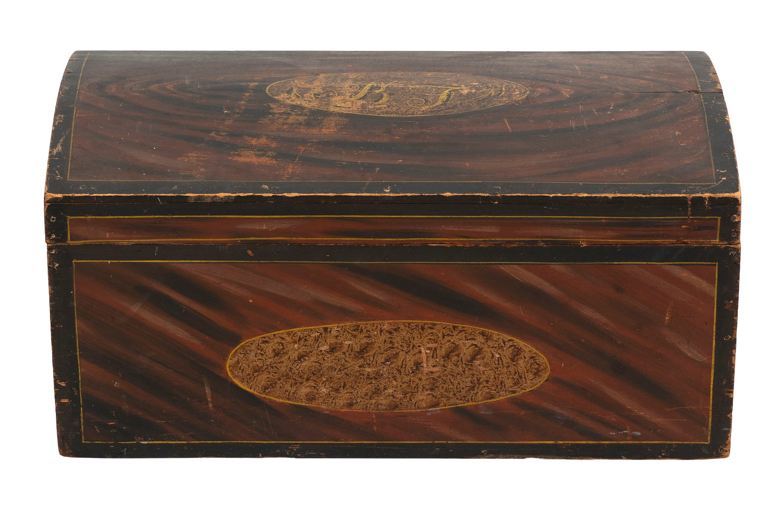 GRAIN-PAINTED PINE DOME-TOP TRUNK Second Quarter of the 19th Century Height 12.5". Width 26". Depth (1 of 4)
