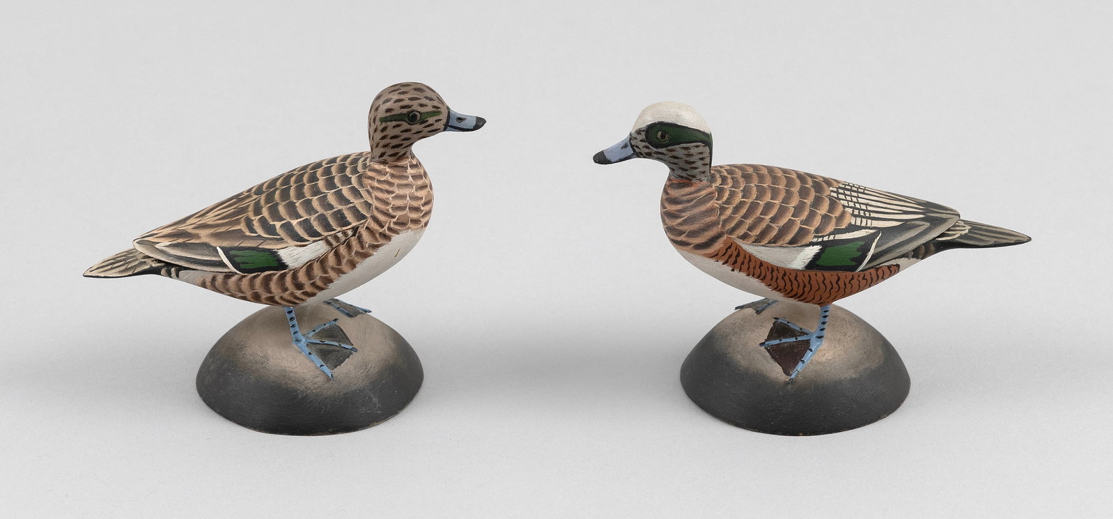 PAIR OF JAMES LAPHAM MINIATURE WIGEONS Dennis, Massachusetts, 1909-1987 Heights 3". (1 of 5)