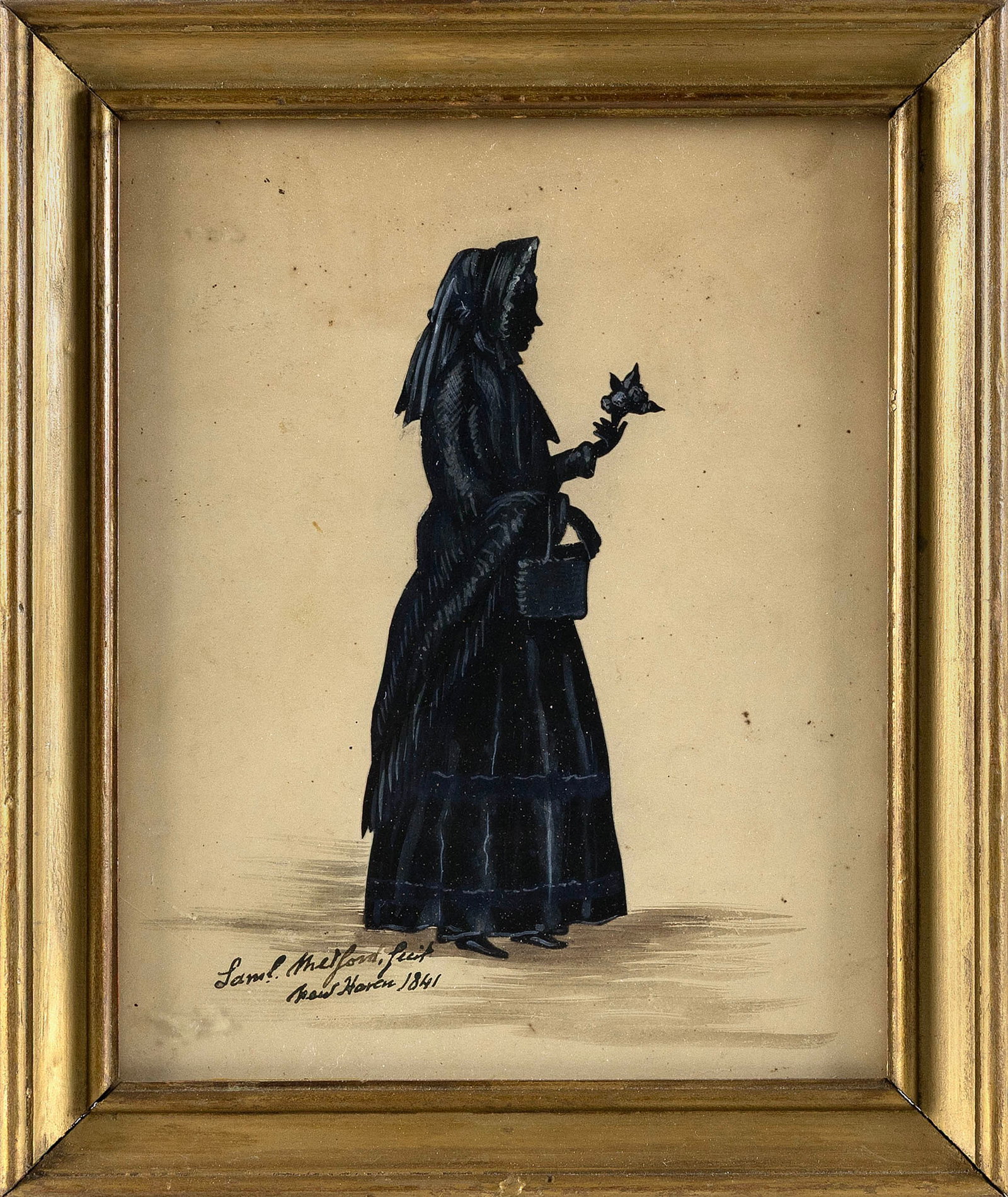 SAMUEL METFORD (England/America, 1810-1896), Profile of a standing woman., Watercolor on paper, 9" x: SAMUEL METFORD England/America, 1810-1896 Profile of a standing woman. Signed lower left "Saml Metford New Haven 1841". Watercolor on paper, 9" x 7" sight. Framed 11.5" x 9.5".