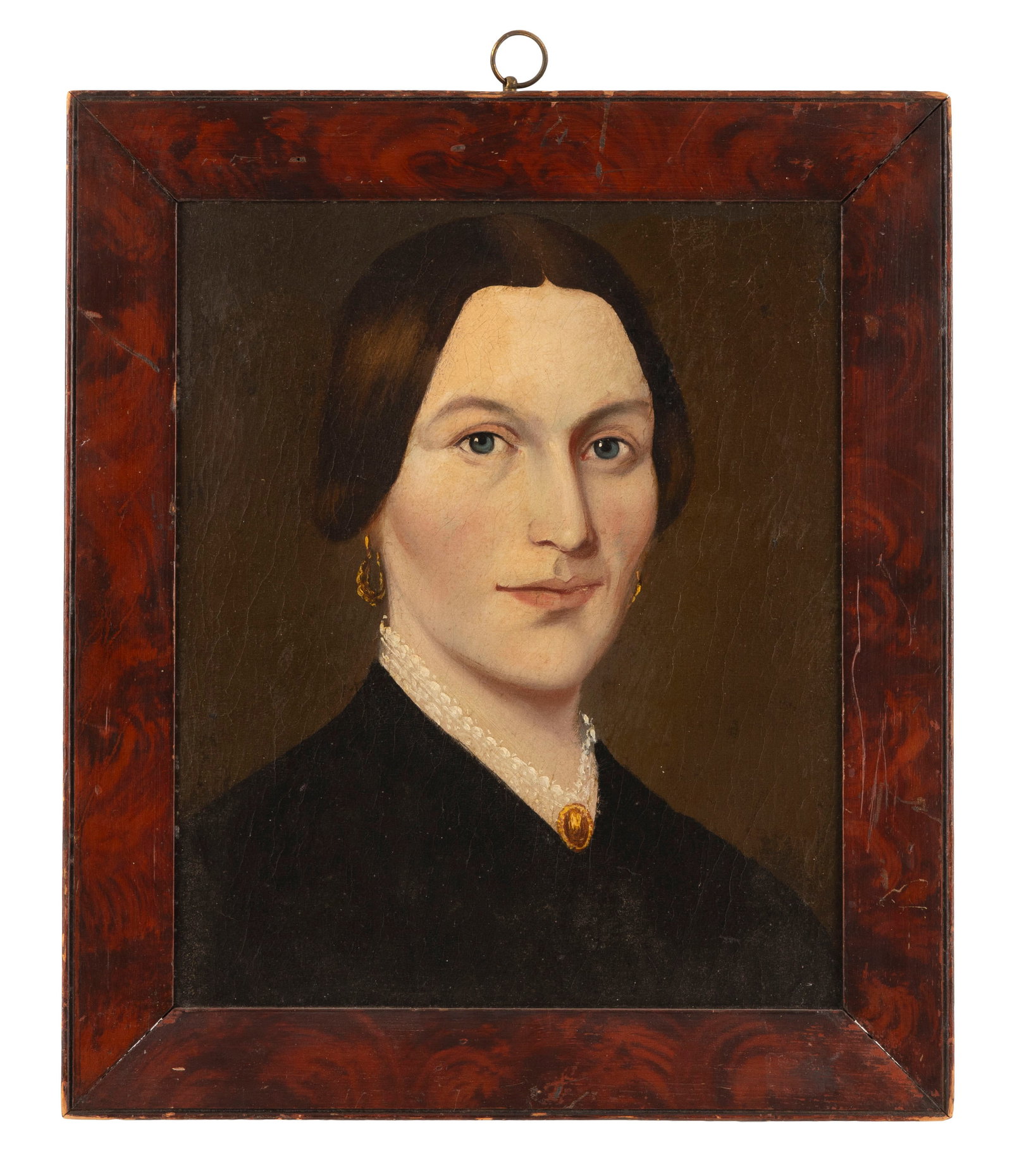AMERICAN SCHOOL (19th Century,), Portrait of a young woman., Oil on canvas, 14" x 12". Framed 17.75" (1 of 2)