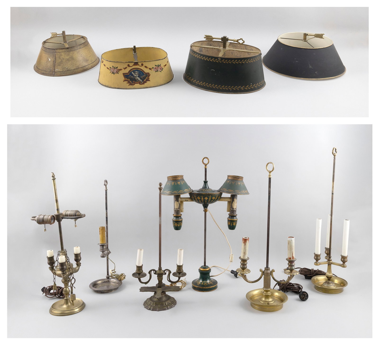 SIX METAL DESK LAMPS 19th Century or Earlier Heights from 18" to 23.5". (1 of 3)