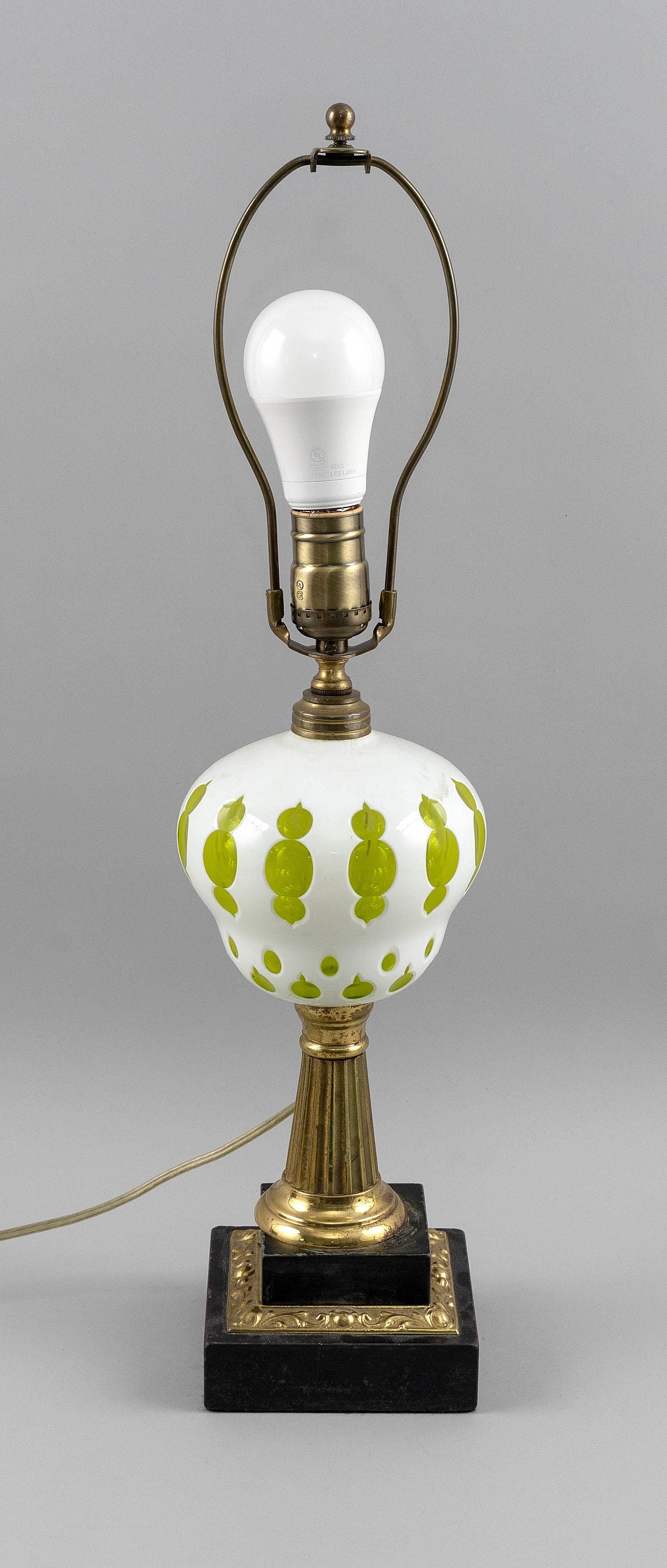 CUT OVERLAY GLASS LAMP First Half of the 20th Century Height to collar 12.5". (1 of 2)