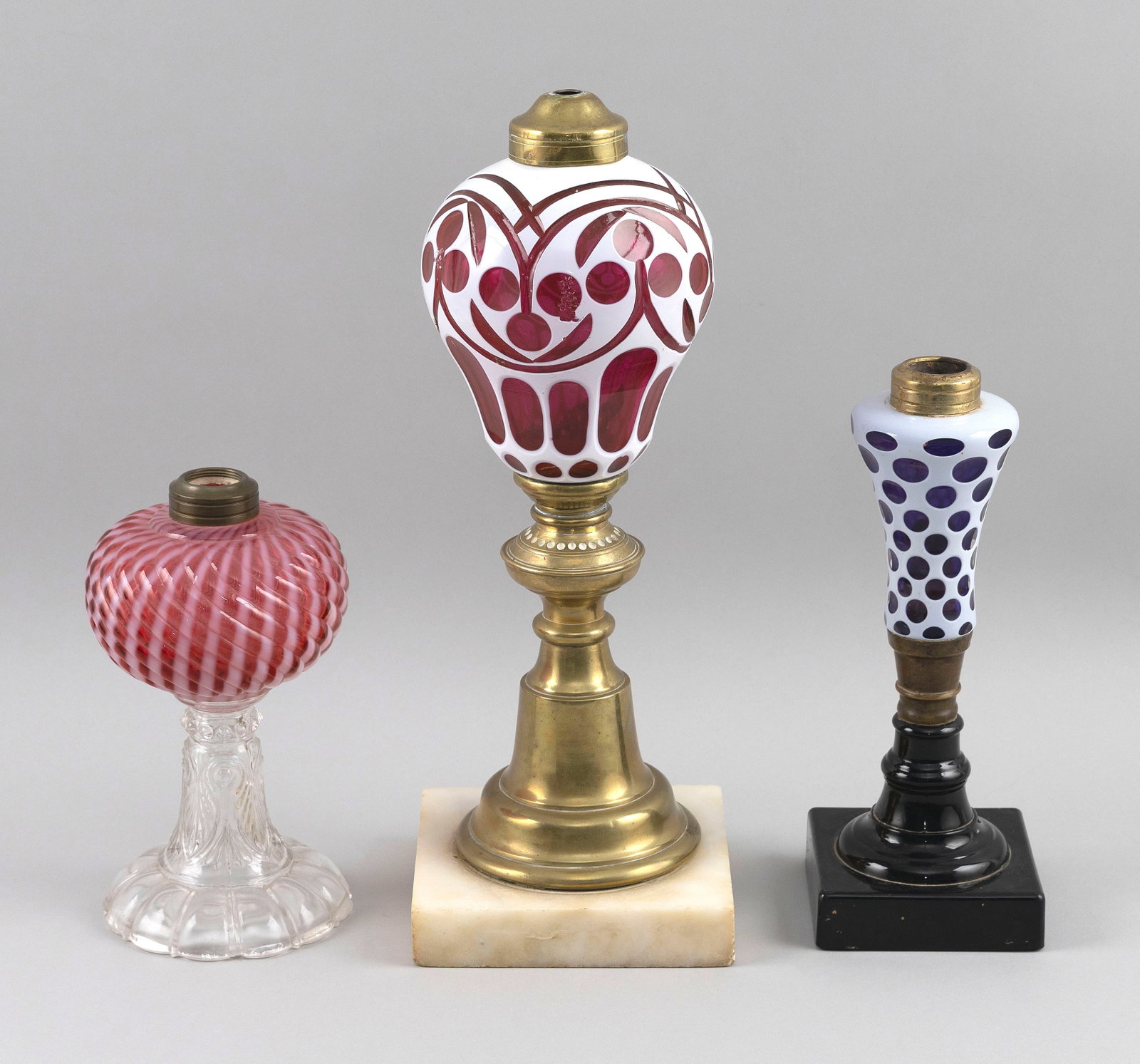THREE GLASS FLUID LAMPS 19th Century (1 of 2)