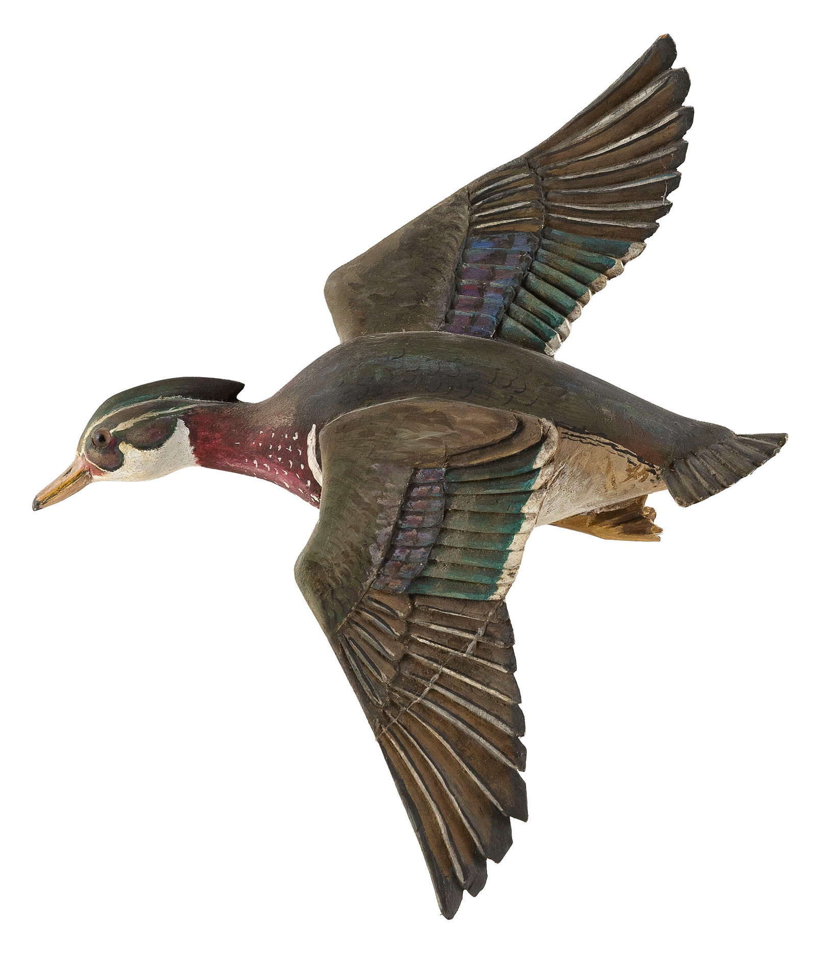 R.G. JANSSON MINIATURE FLYING WOOD DUCK DRAKE WALL PLAQUE Cape Cod, Massachusetts, 1889-1970 Length (1 of 2)