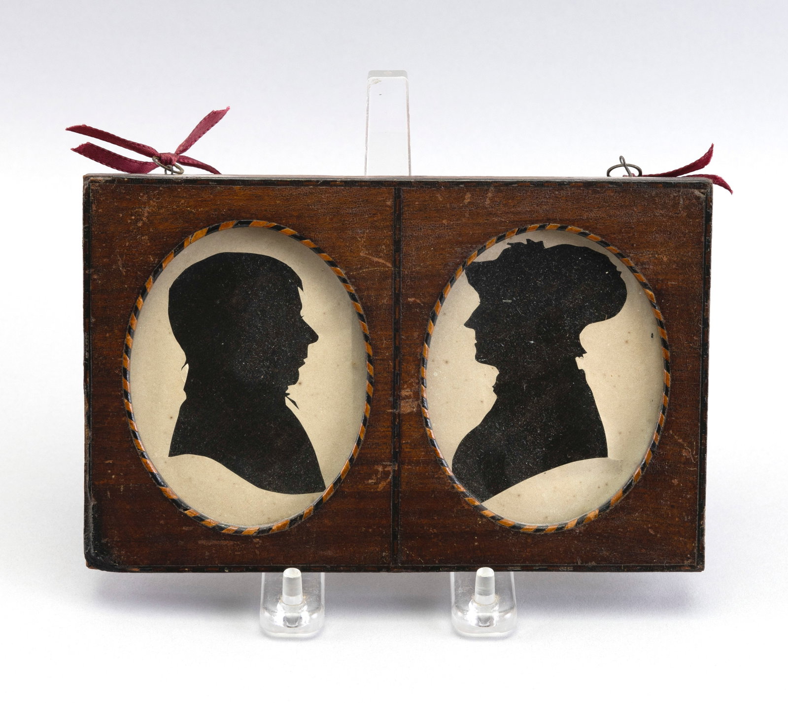 DOUBLE SILHOUETTE 19th Century Framed 4.25" x 7.25".: DOUBLE SILHOUETTE 19th Century Sitters identified as "Mr. and Mrs. David Farnsworth Washington NH 1825". Framed 4.25" x 7.25".