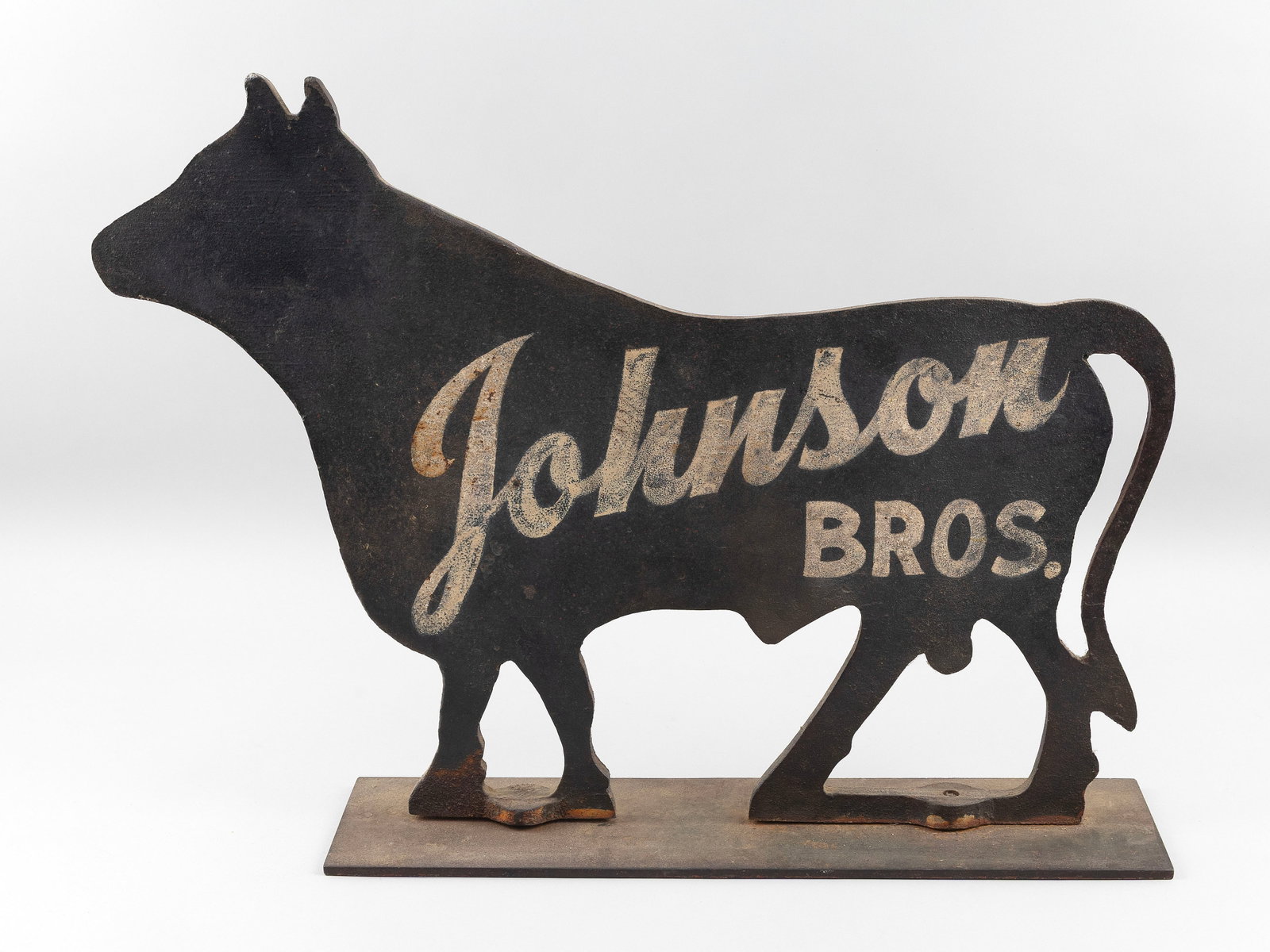 CAST IRON BULL-FORM "JOHNSON BROS." SIGN First Half of the 20th Century Height 18". Length 25". (1 of 3)