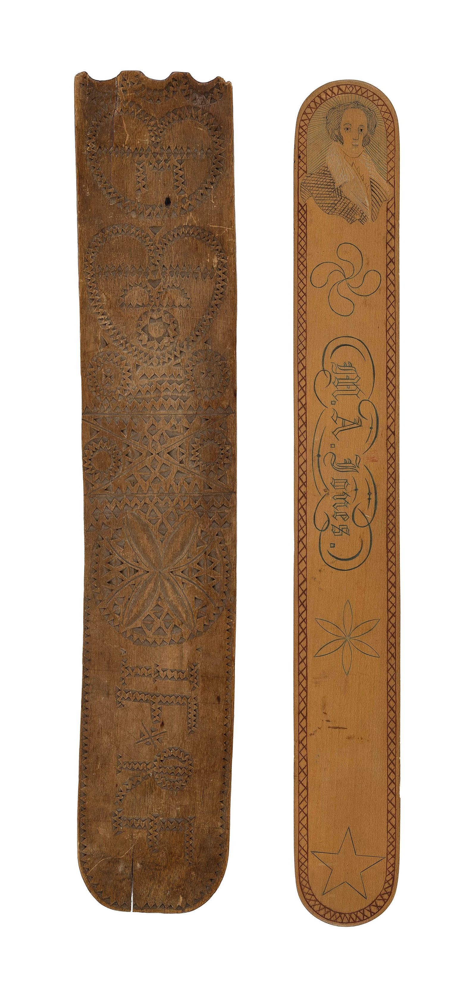 TWO CARVED WOODEN CORSET BUSKS 18th/19th Century (1 of 2)