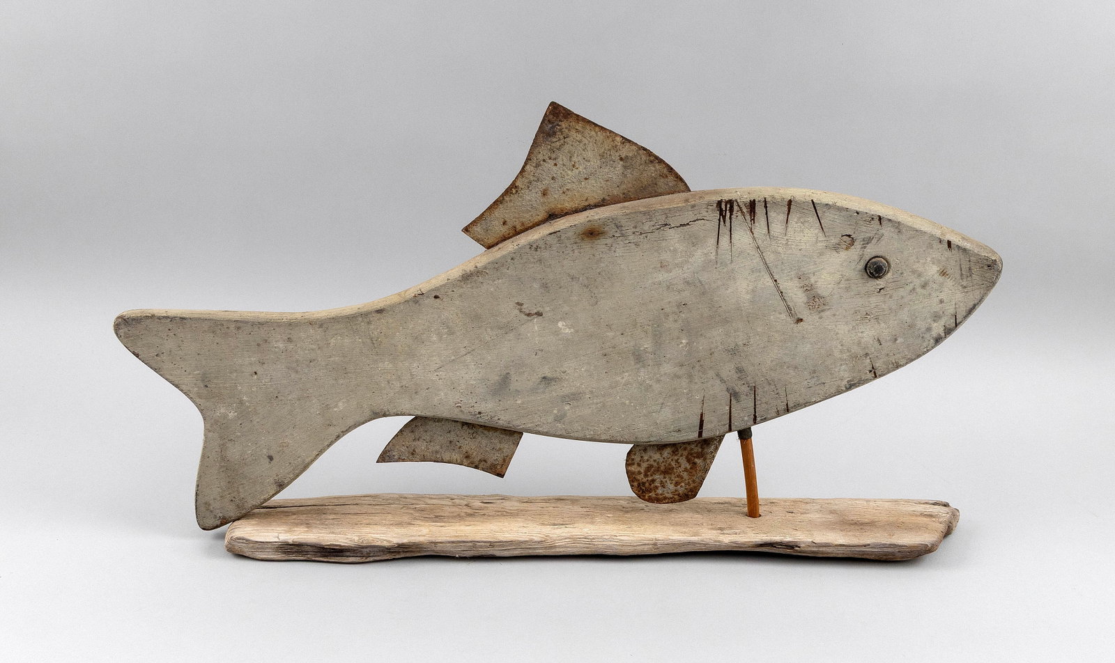 CARVED PINE FISH WEATHER VANE Early 20th Century Height 12.5". Length 23". (1 of 2)