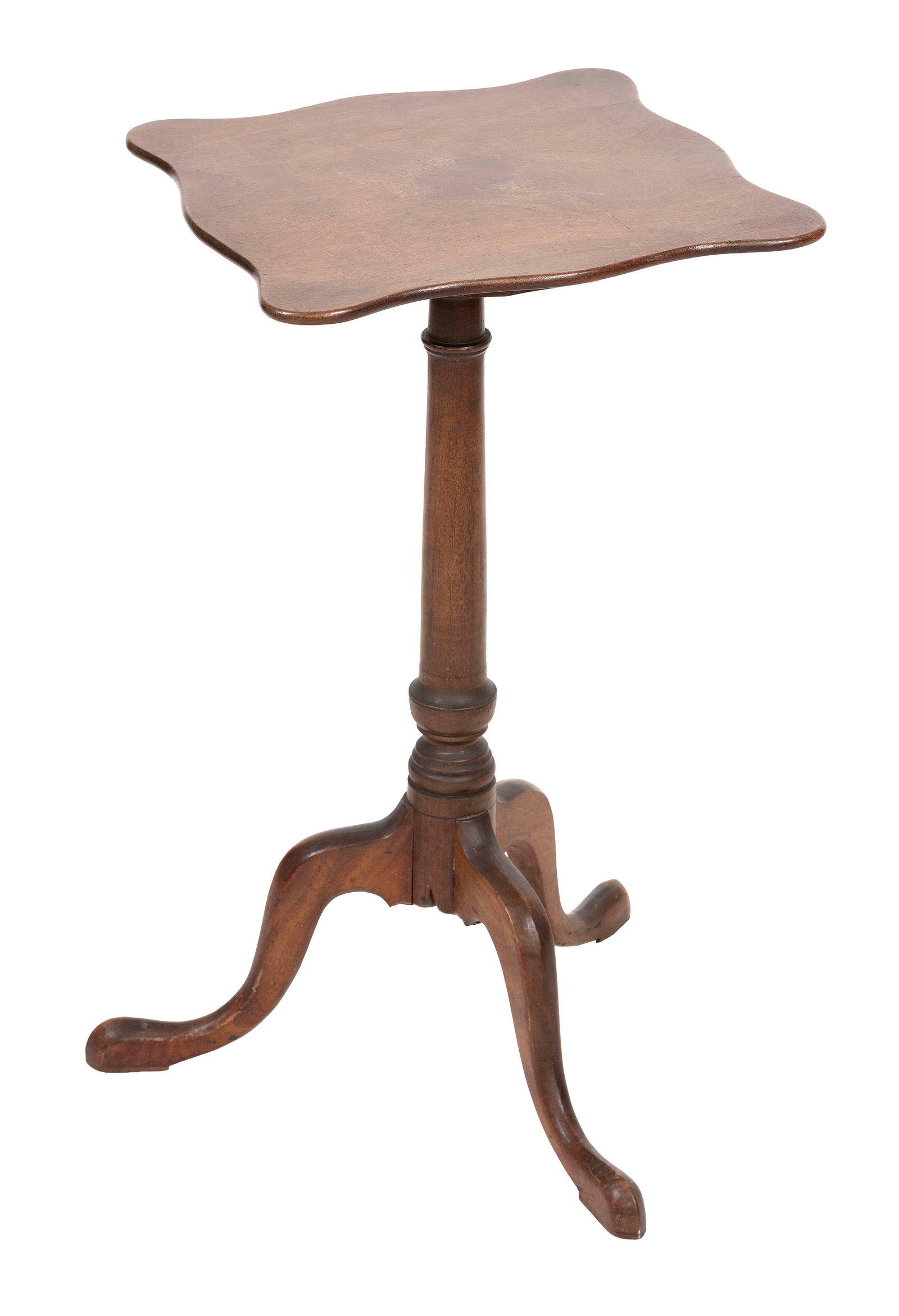 QUEEN ANNE MAHOGANY CANDLESTAND Late 18th Century Height 18.25". Top 15.25" x 15.5". (1 of 2)