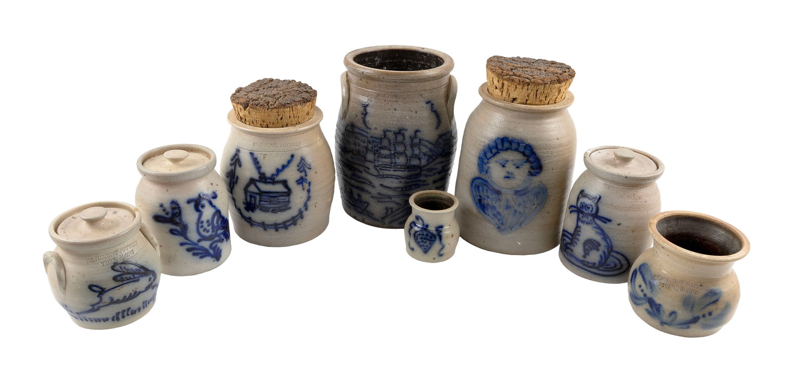 EIGHT STONEWARE CROCKS All 20th Century Heights to 10.5". (1 of 2)