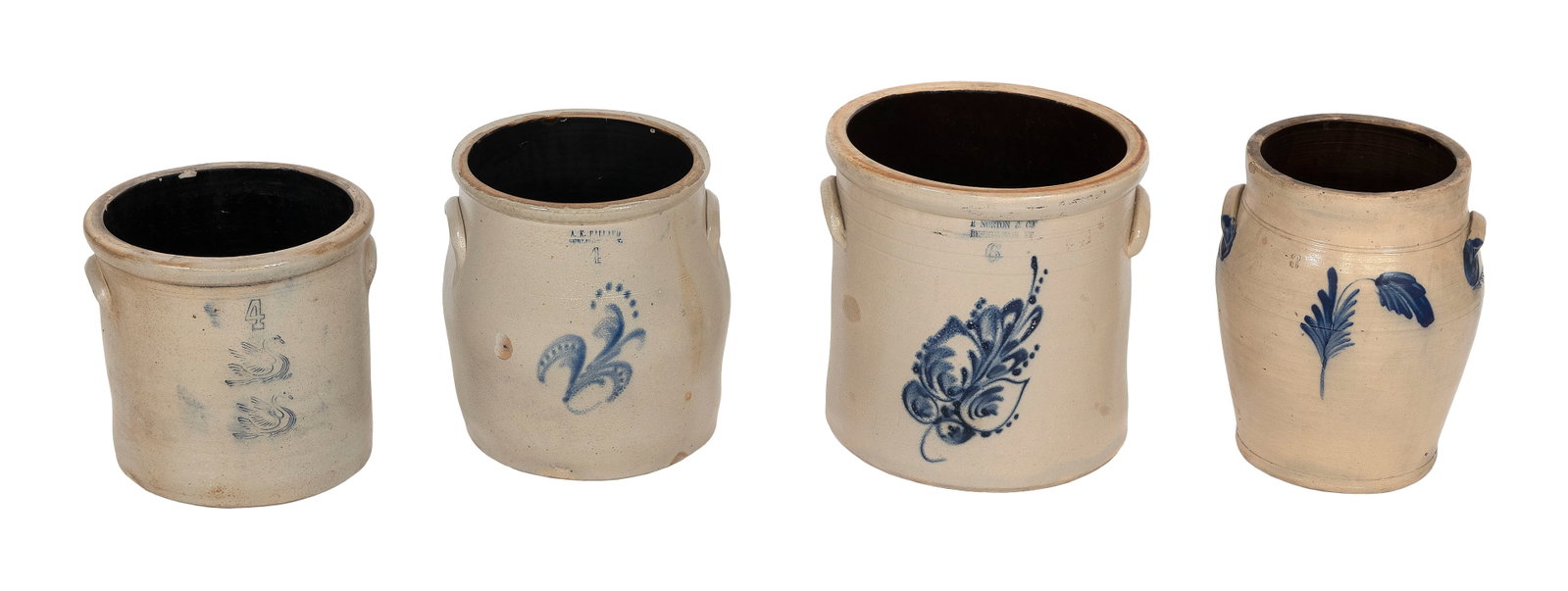 FOUR STONEWARE CROCKS 19th Century Heights from 11.5" to 14". (1 of 2)