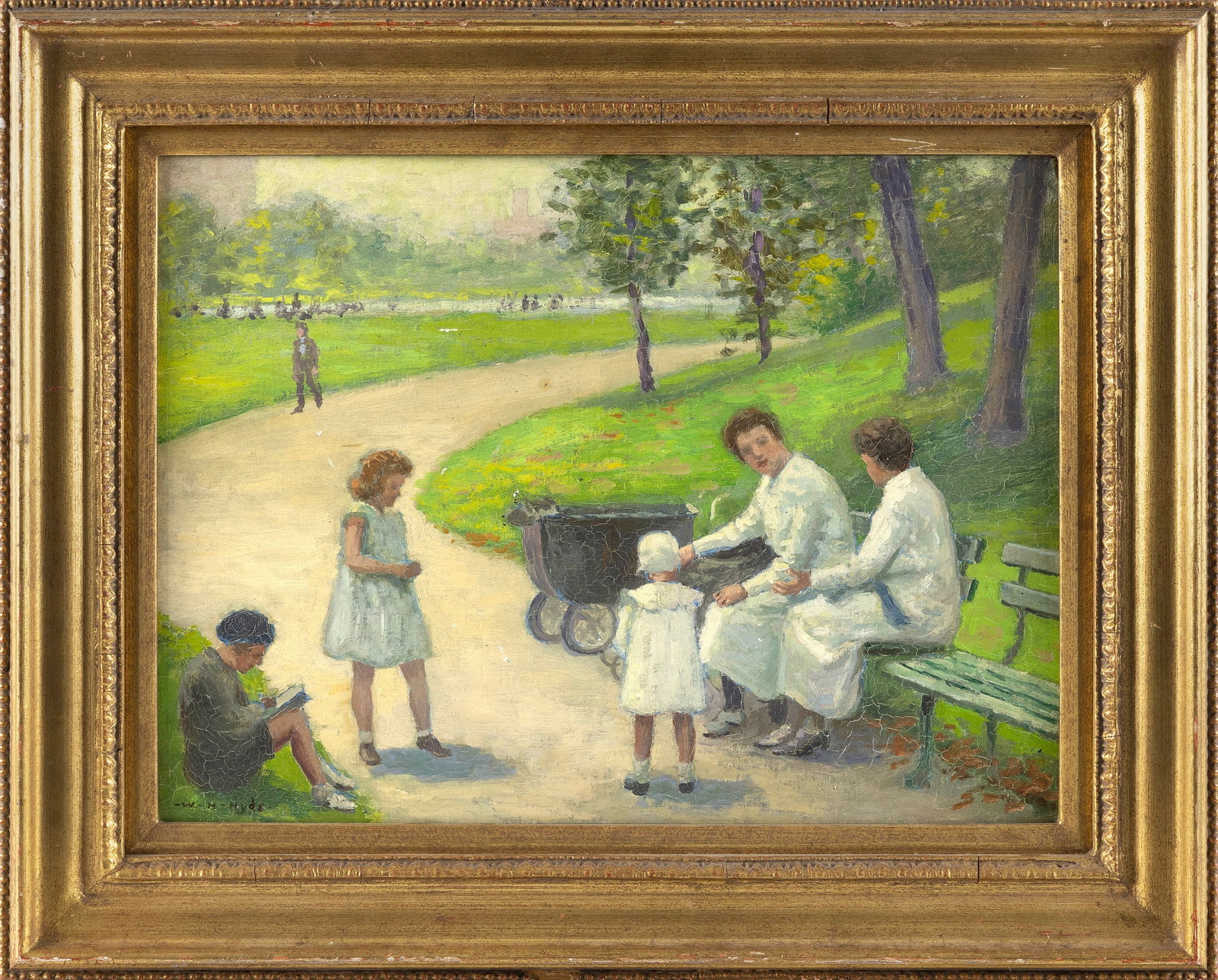 WILLIAM HENRY HYDE (New York/New Hampshire/France, 1858-1943), Figures in a park., Oil on canvas (1 of 2)