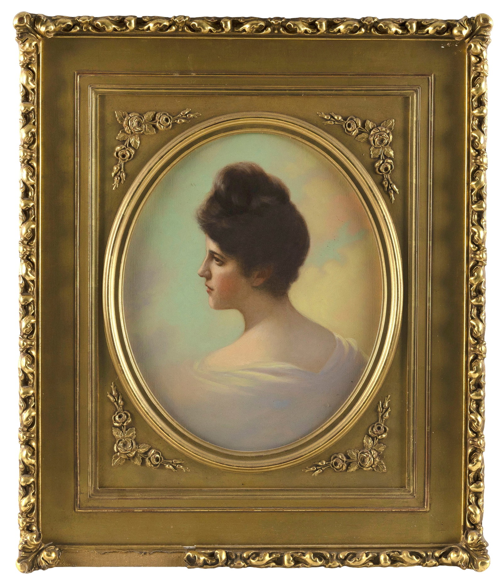 ANDREW PUTNAM HILL (California/Indiana, 1853-1922), Profile portrait of a woman., Oil on canvas, 18" (1 of 2)
