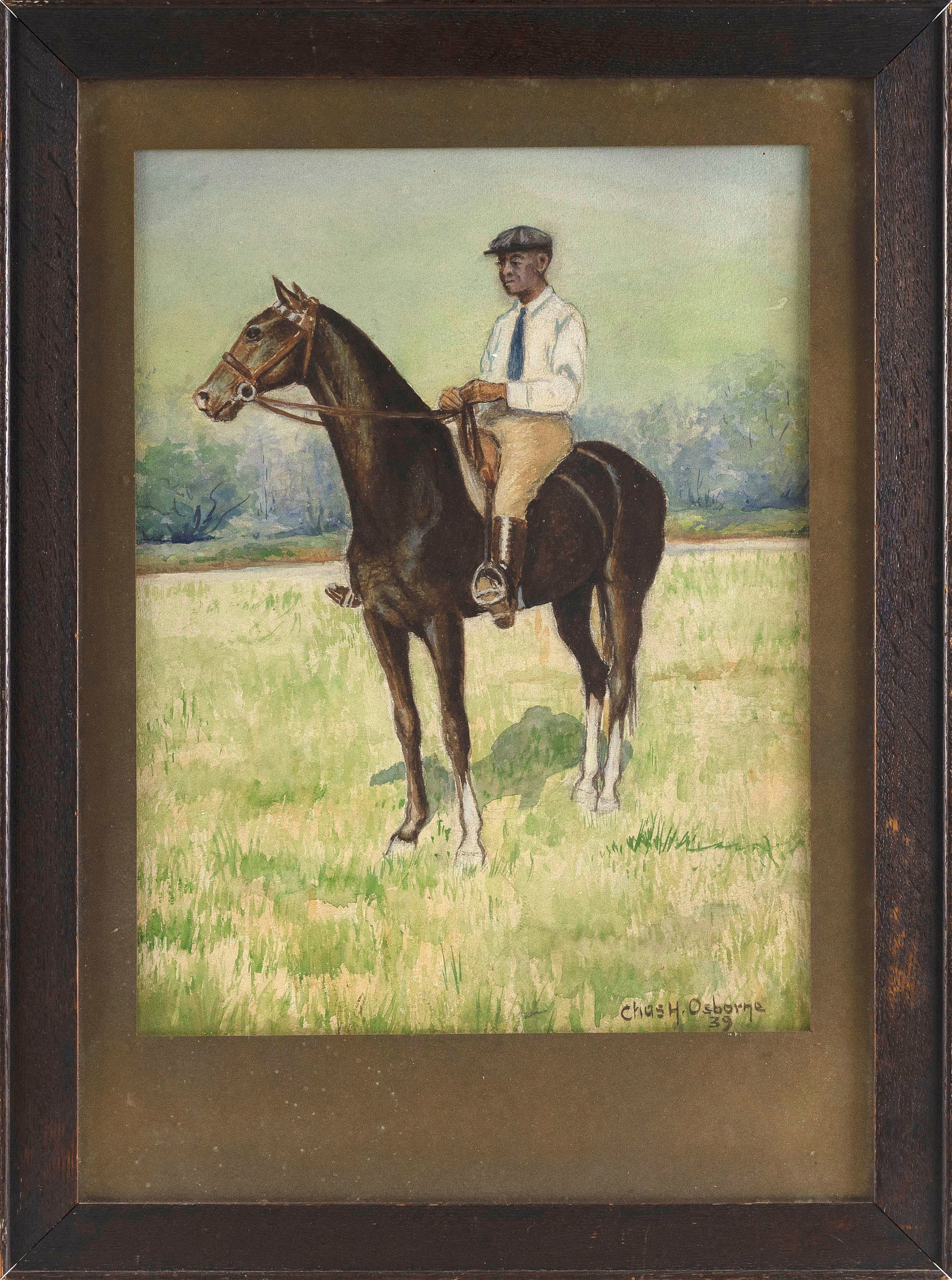 CHARLES H. OSBORNE (Georgia, 1875-), Horse and jockey., Watercolor and gouache, 17" x 12.5" sight. (1 of 2)