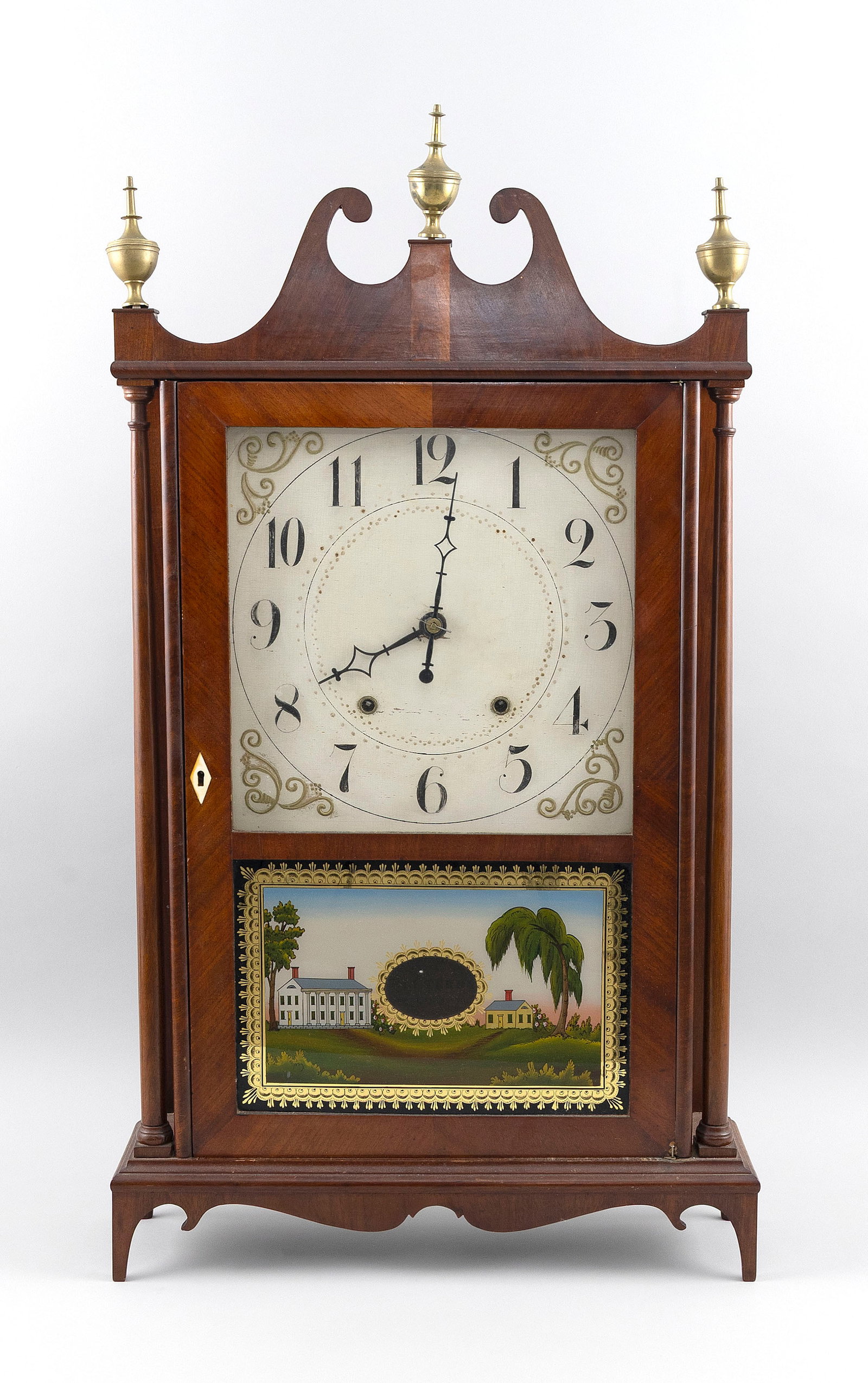 ELI TERRY PILLAR & SCROLL CLOCK Connecticut, Early to Mid-19th Century Total height including (1 of 4)