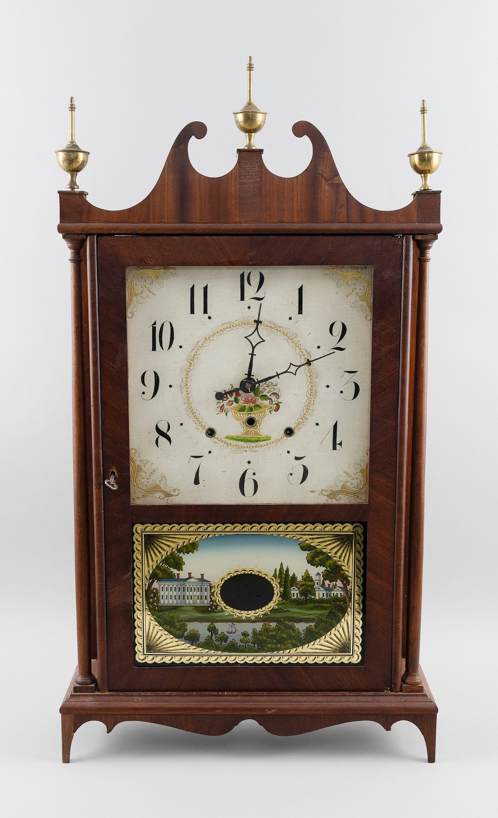 SETH THOMAS PILLAR & SCROLL CLOCK Connecticut, Early to Mid-19th Century Total height including (1 of 4)