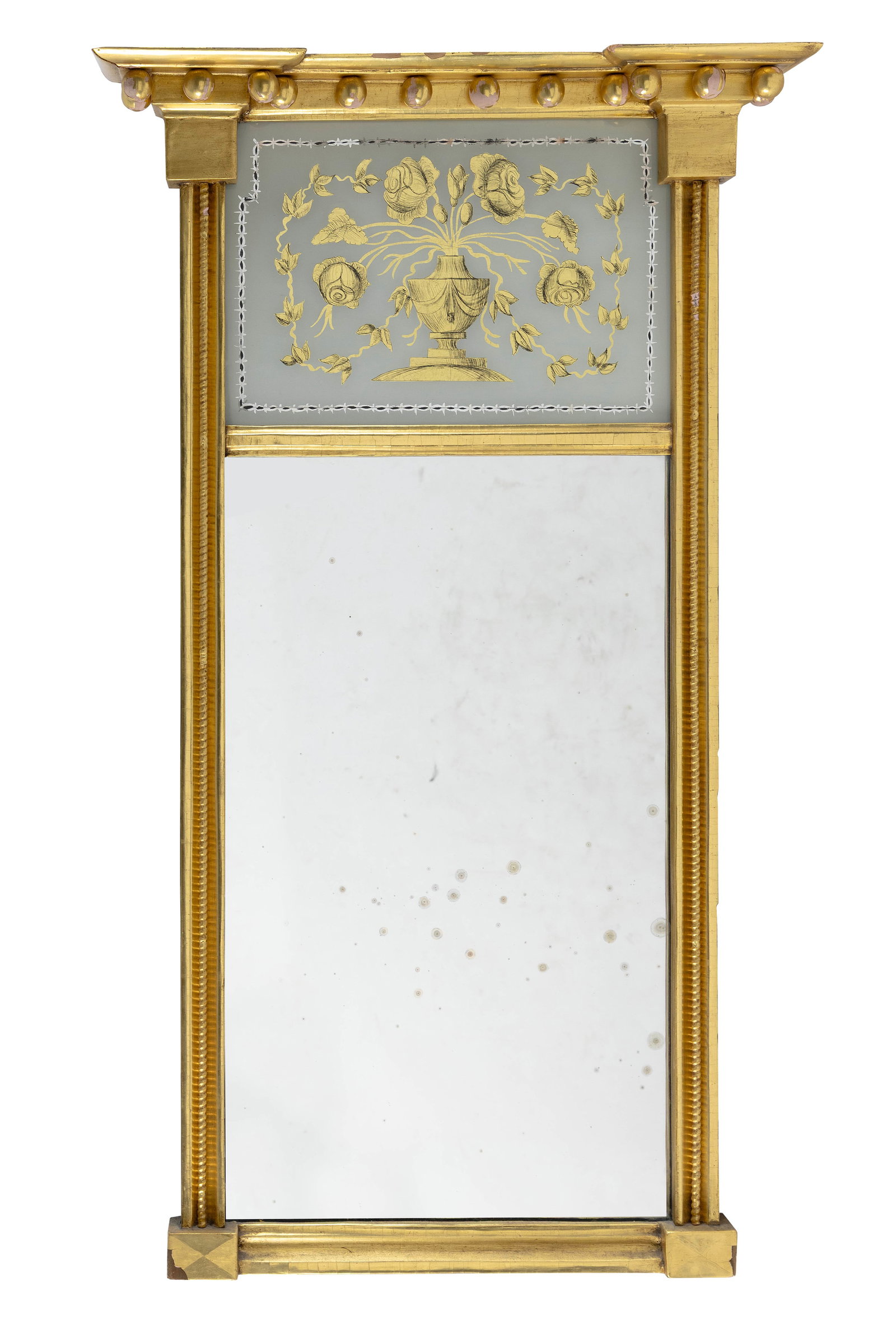 FEDERAL EGLOMISE AND GILTWOOD PIER MIRROR America, 19th Century. Height 33.75". Width 19.5". (1 of 2)