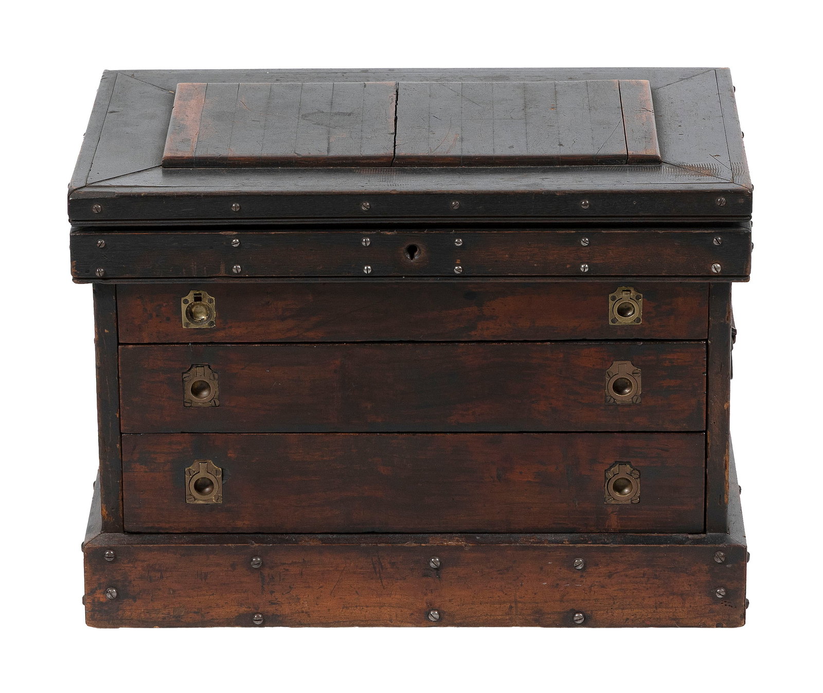 OAK MACHINIST'S CHEST Late 19th Century Height 15". Width 21". Depth 12.5". (1 of 3)